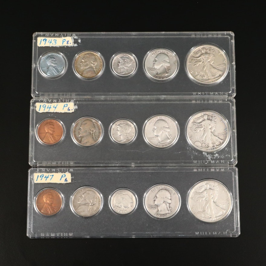 Three Vintage U.S. Type Coin Year Sets, 1943 to 1947