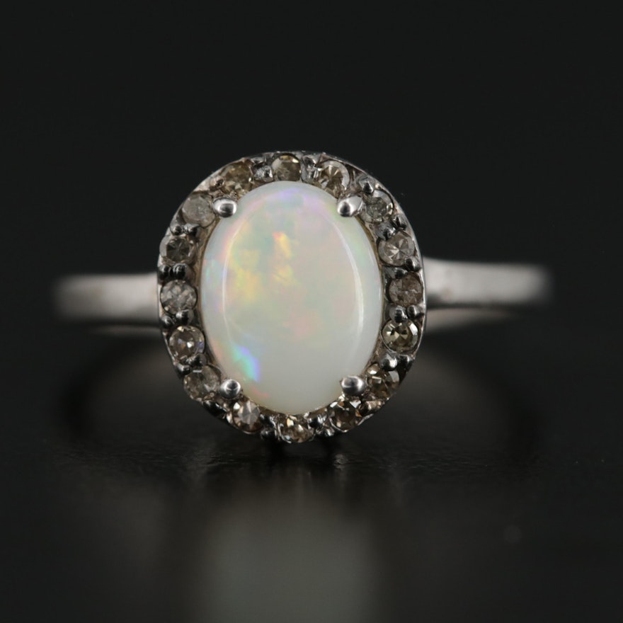 14K White Gold Opal and Diamond Ring