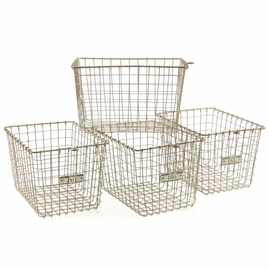 Four Lyon Industrial Wire Storage Baskets, Mid to Late 20th Century