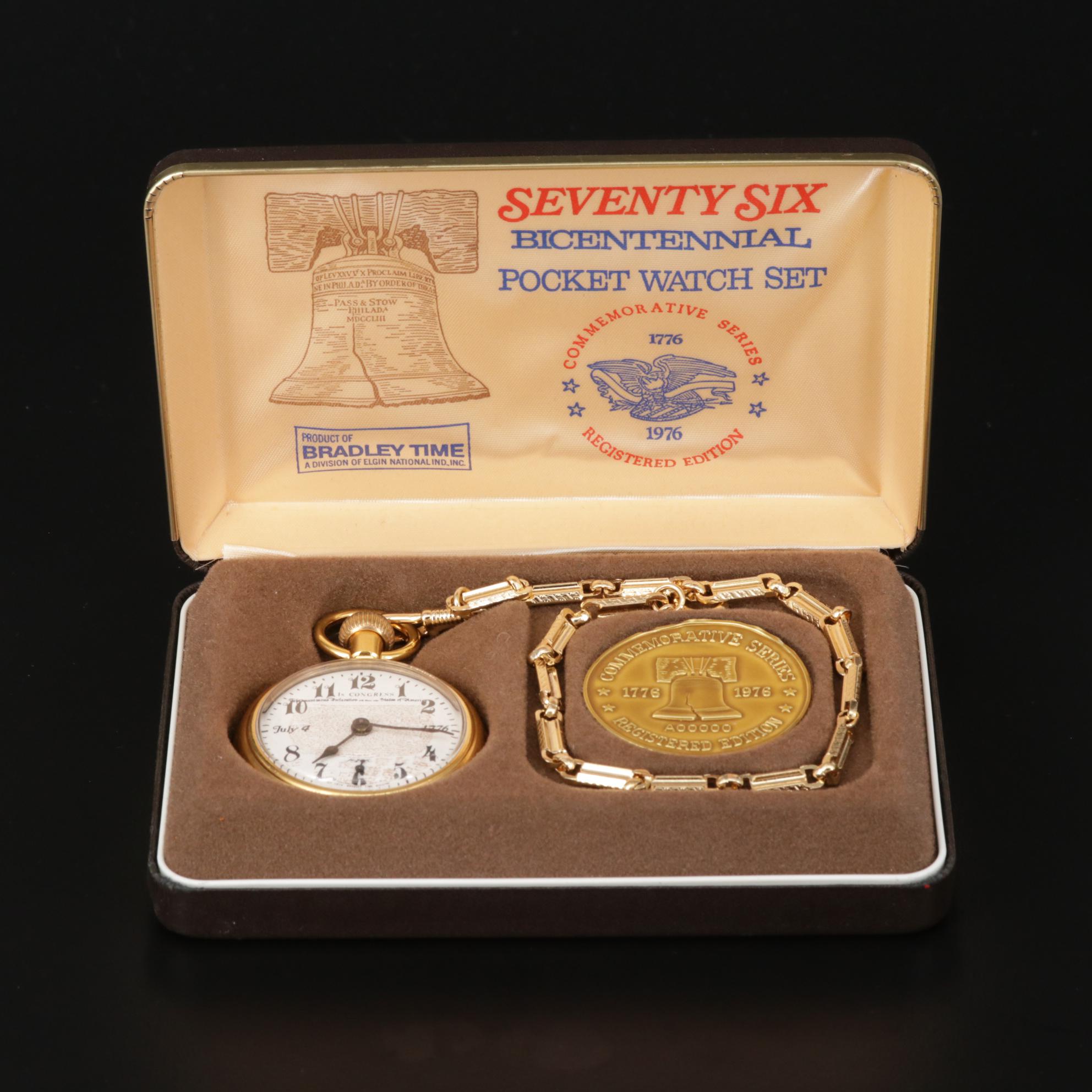 Bradley Time Seventy Six Bicentennial Pocket Watch Set