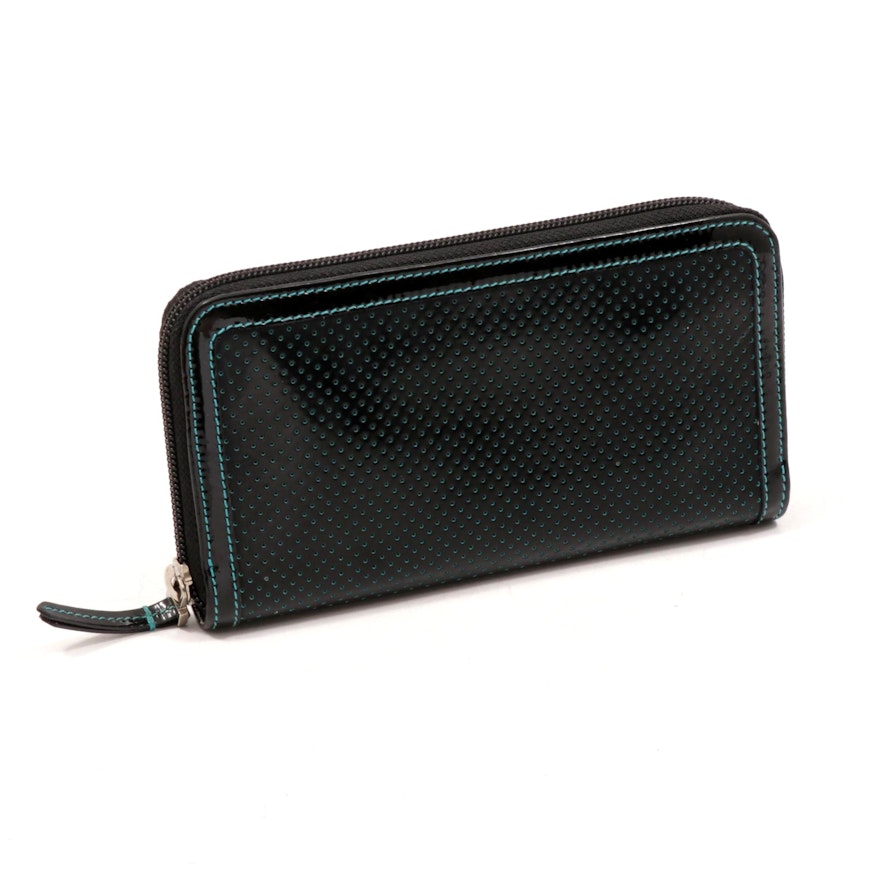 Fendi Perforated Contrast Patent Leather Continental Zip Wallet