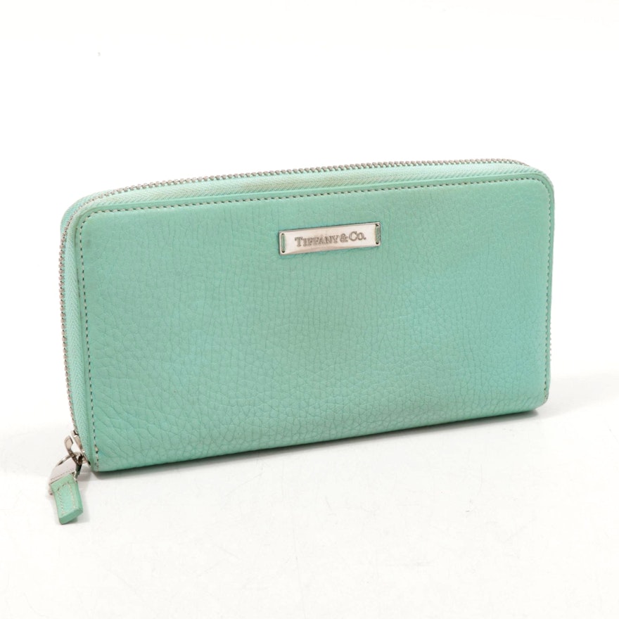 Tiffany & Co. Pebbled Leather Continental Zip Wallet