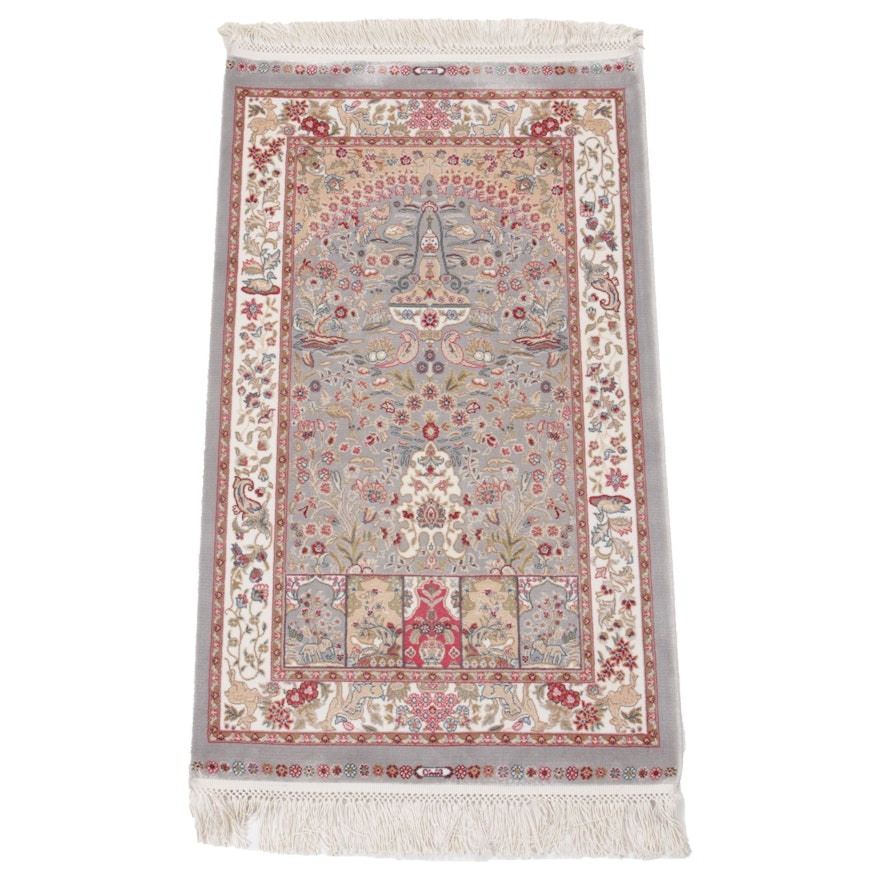 1'11 x 3'9 Hand-Knotted Turkish Art Silk Pictorial Rug, 2010s