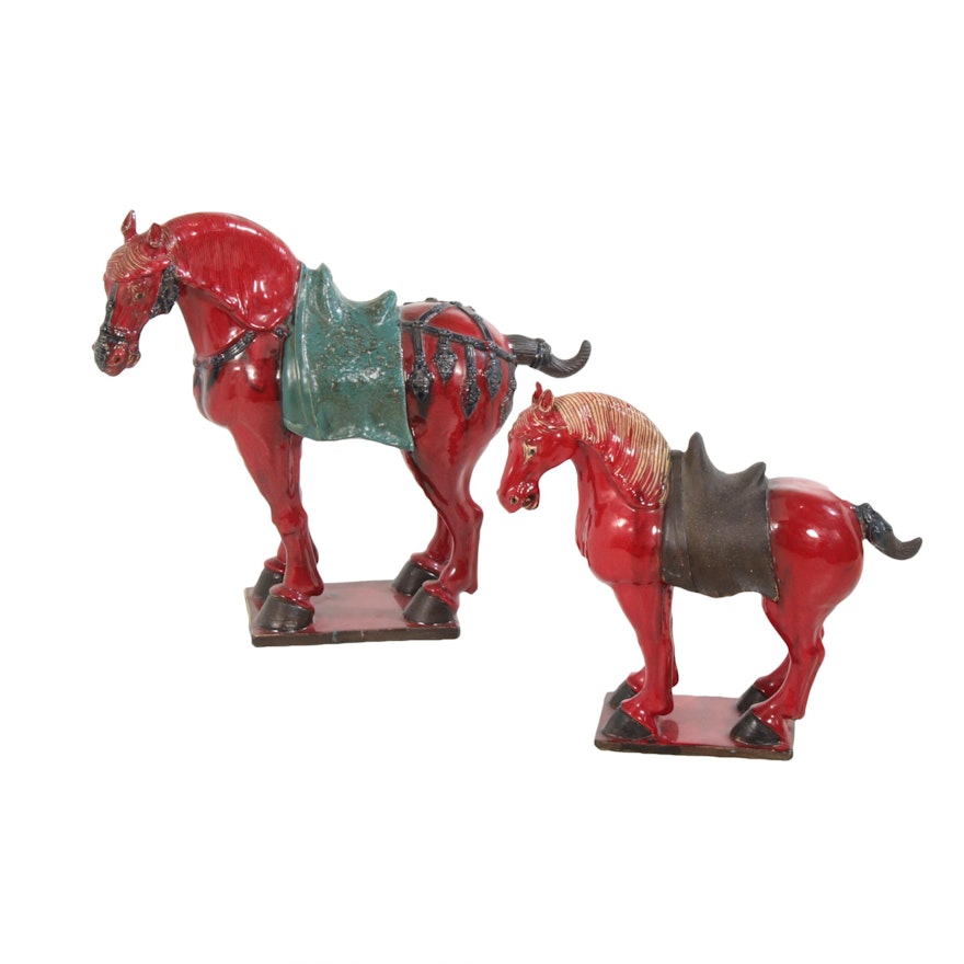 Tang Style Red Glazed Ceramic Horse Figures