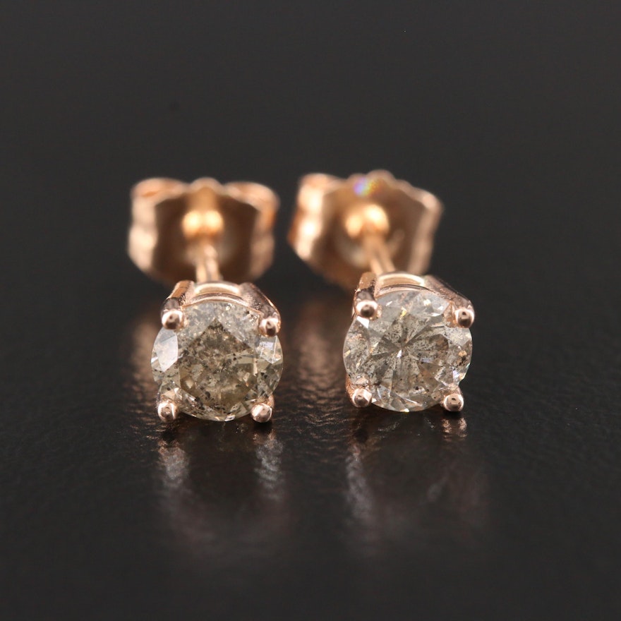 14K Rose Gold 0.76 CTW Diamond Solitaire Stud Earrings
