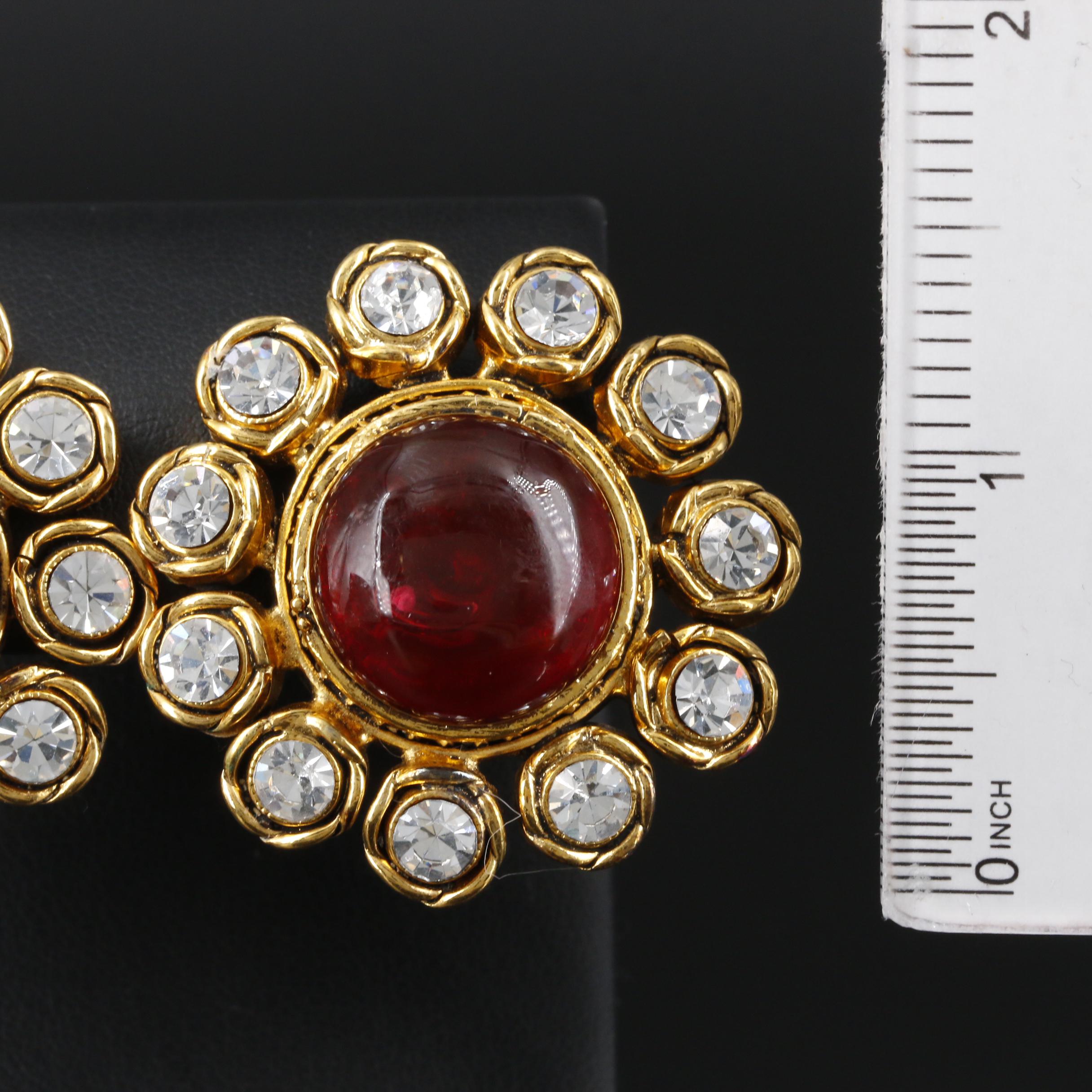 Chanel Gripoix Glass and Rhinestone Clip-On Earrings with Susan Lucci Signed Box