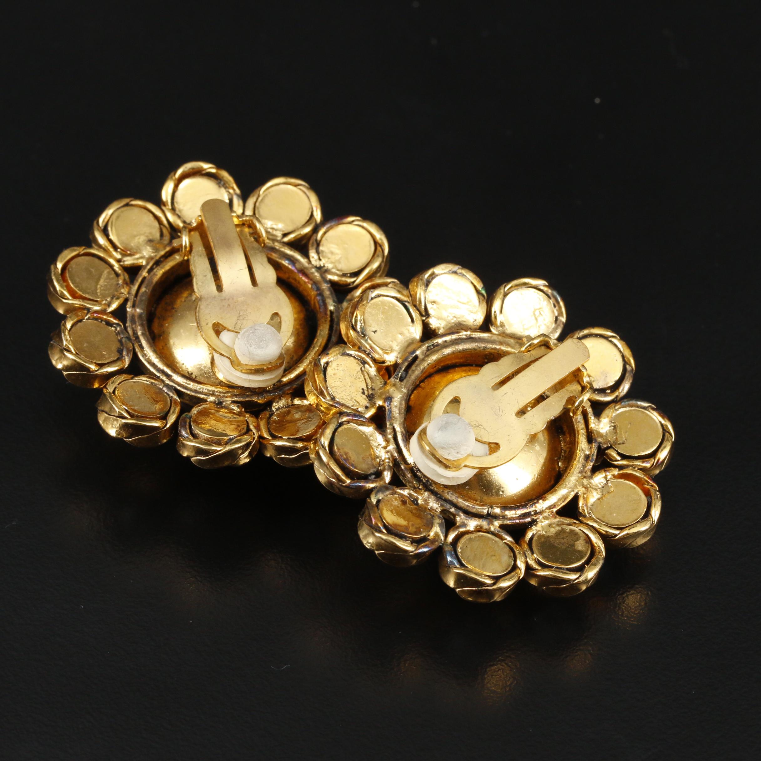 Chanel Gripoix Glass and Rhinestone Clip-On Earrings with Susan Lucci Signed Box