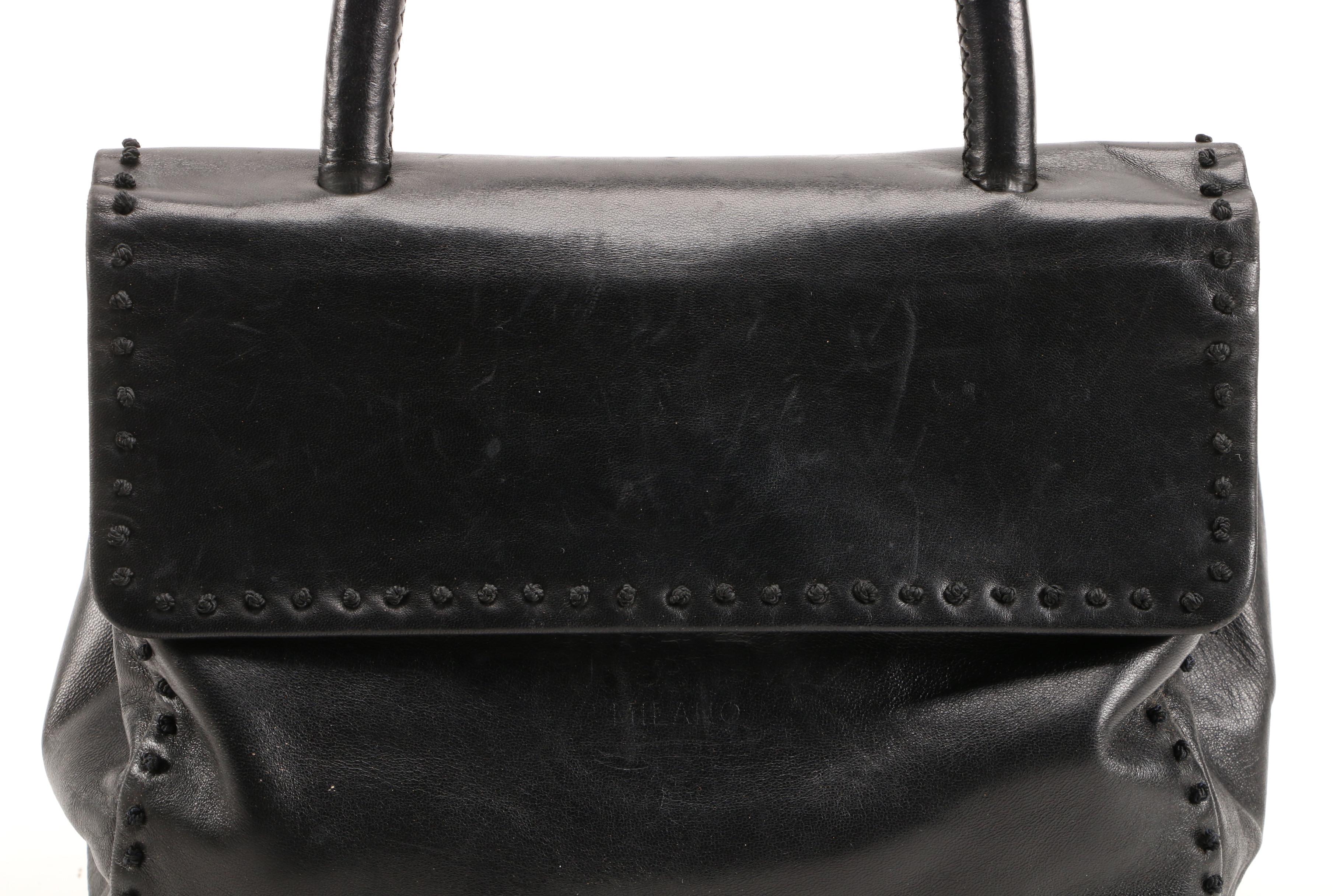 Prada Knot Stitch Handbag in Nero Lambskin Leather