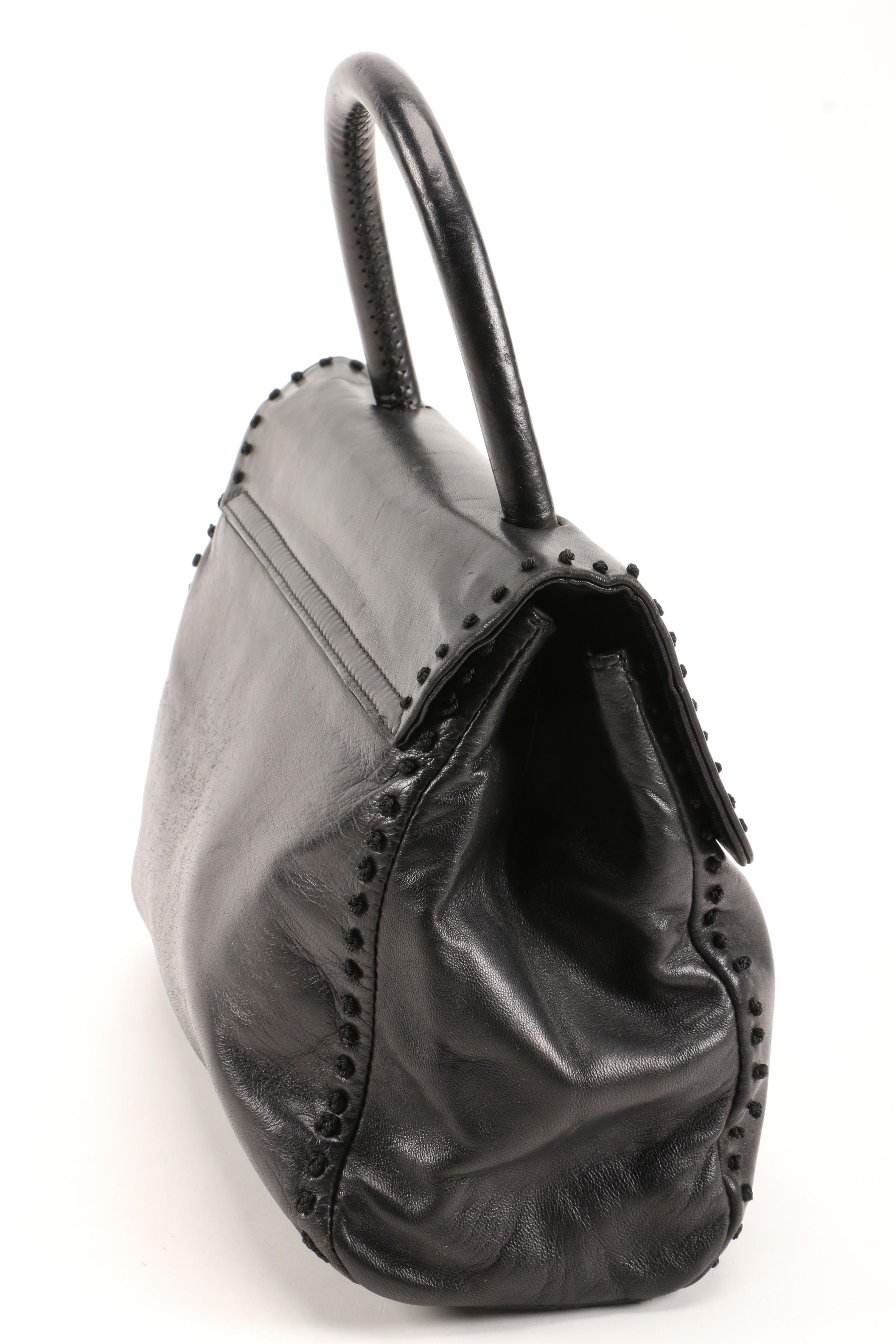 Prada Knot Stitch Handbag in Nero Lambskin Leather