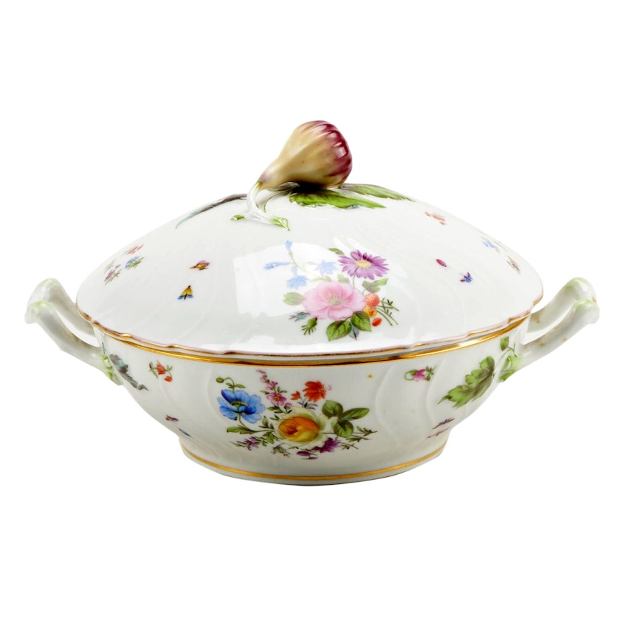 Hand-Painted Porcelain Tureen with Rutabaga Finial