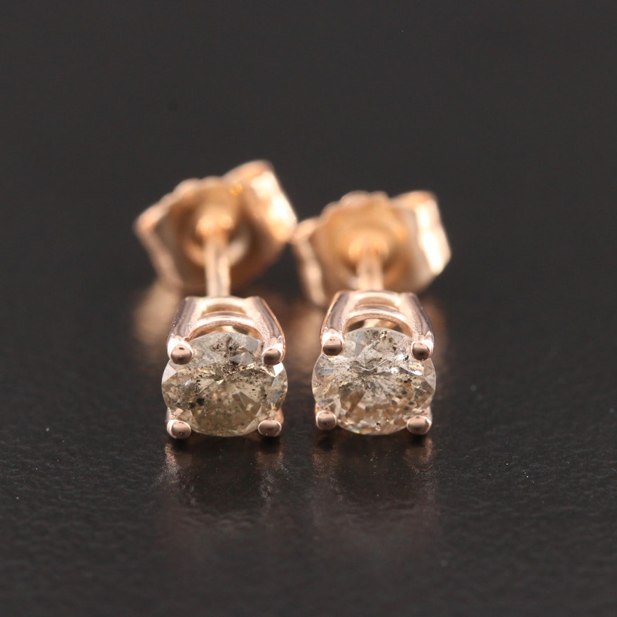 14K Rose Gold Diamond Solitaire Stud Earrings