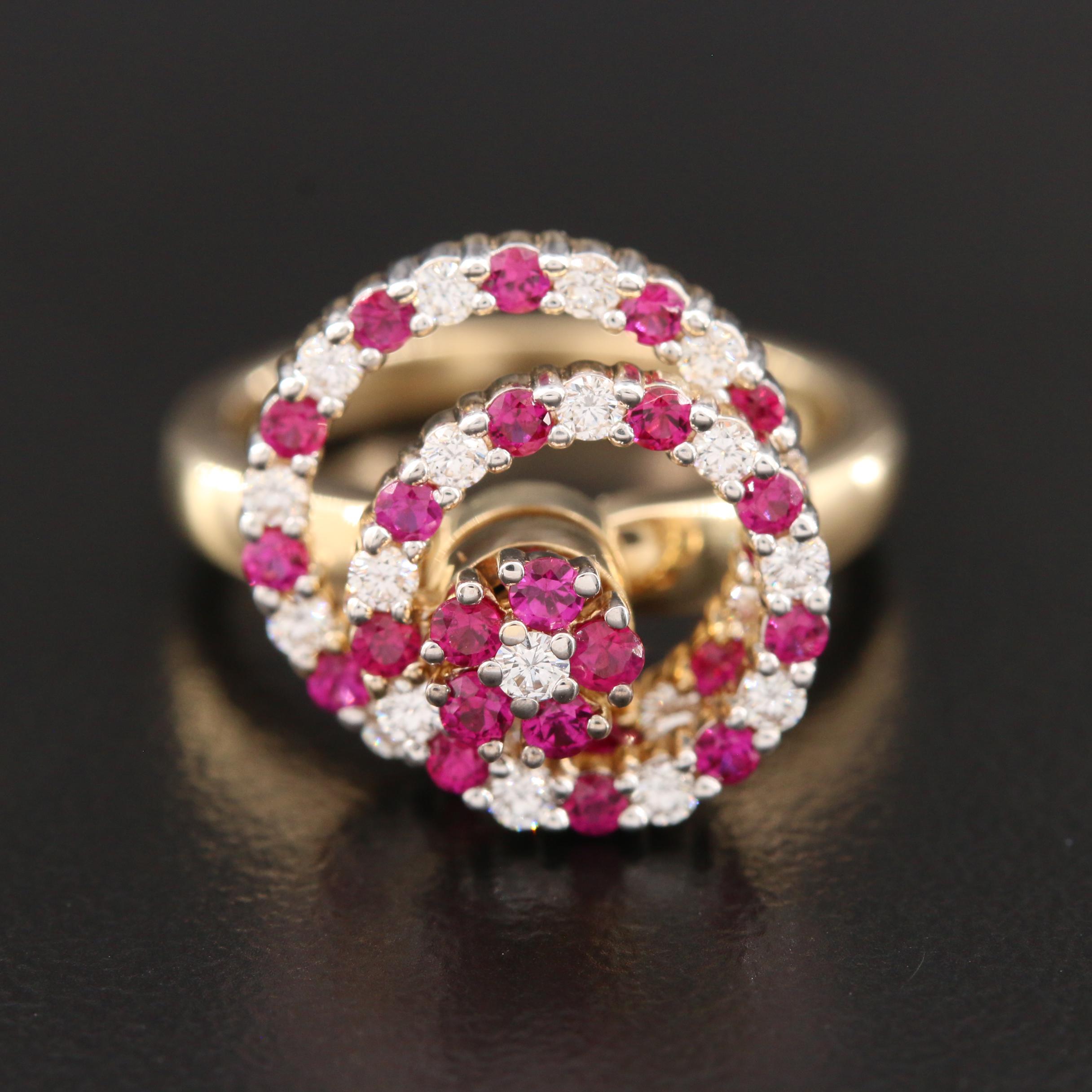 Norman Teufel 14K Yellow Gold Ruby and Diamond Spinner Ring