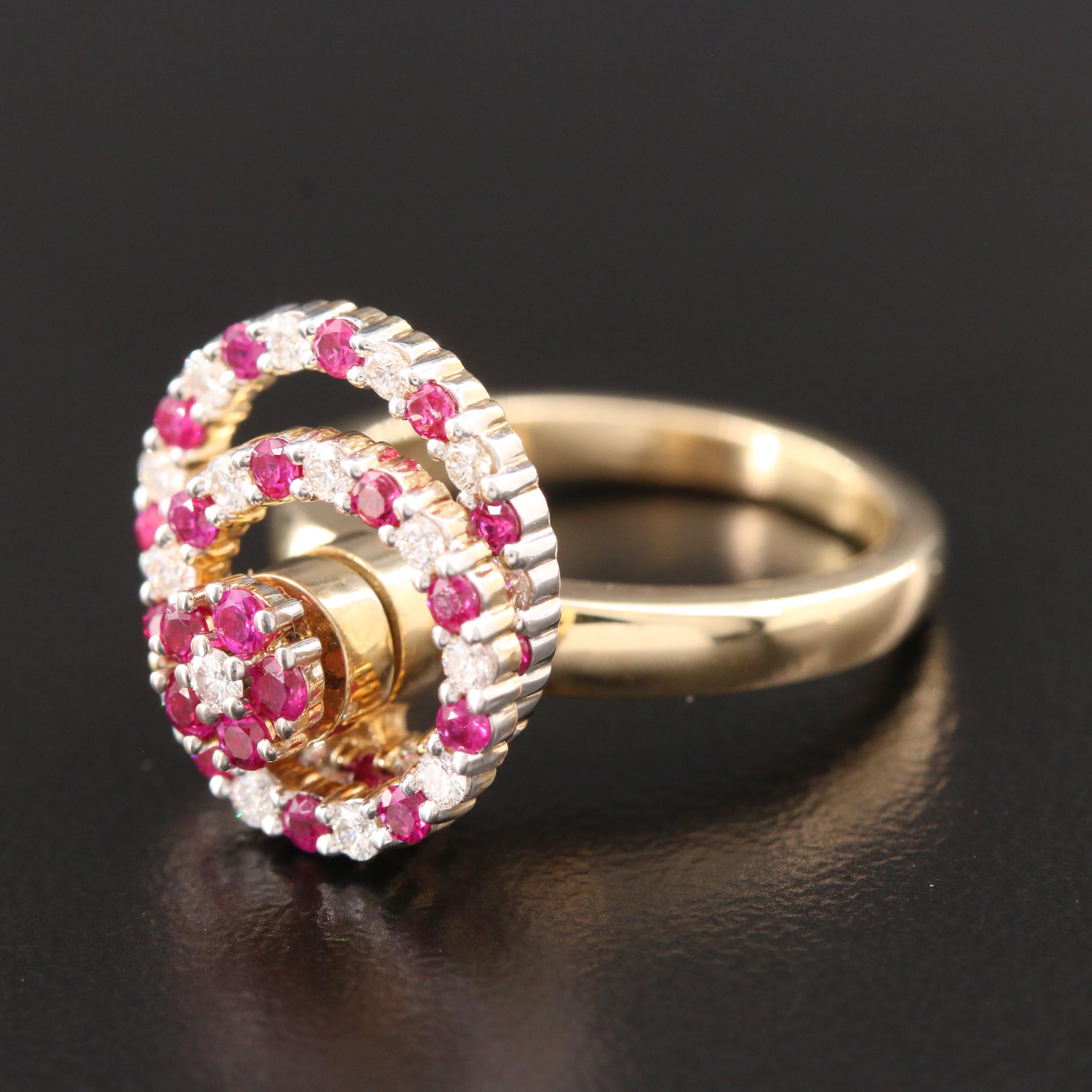 Norman Teufel 14K Yellow Gold Ruby and Diamond Spinner Ring