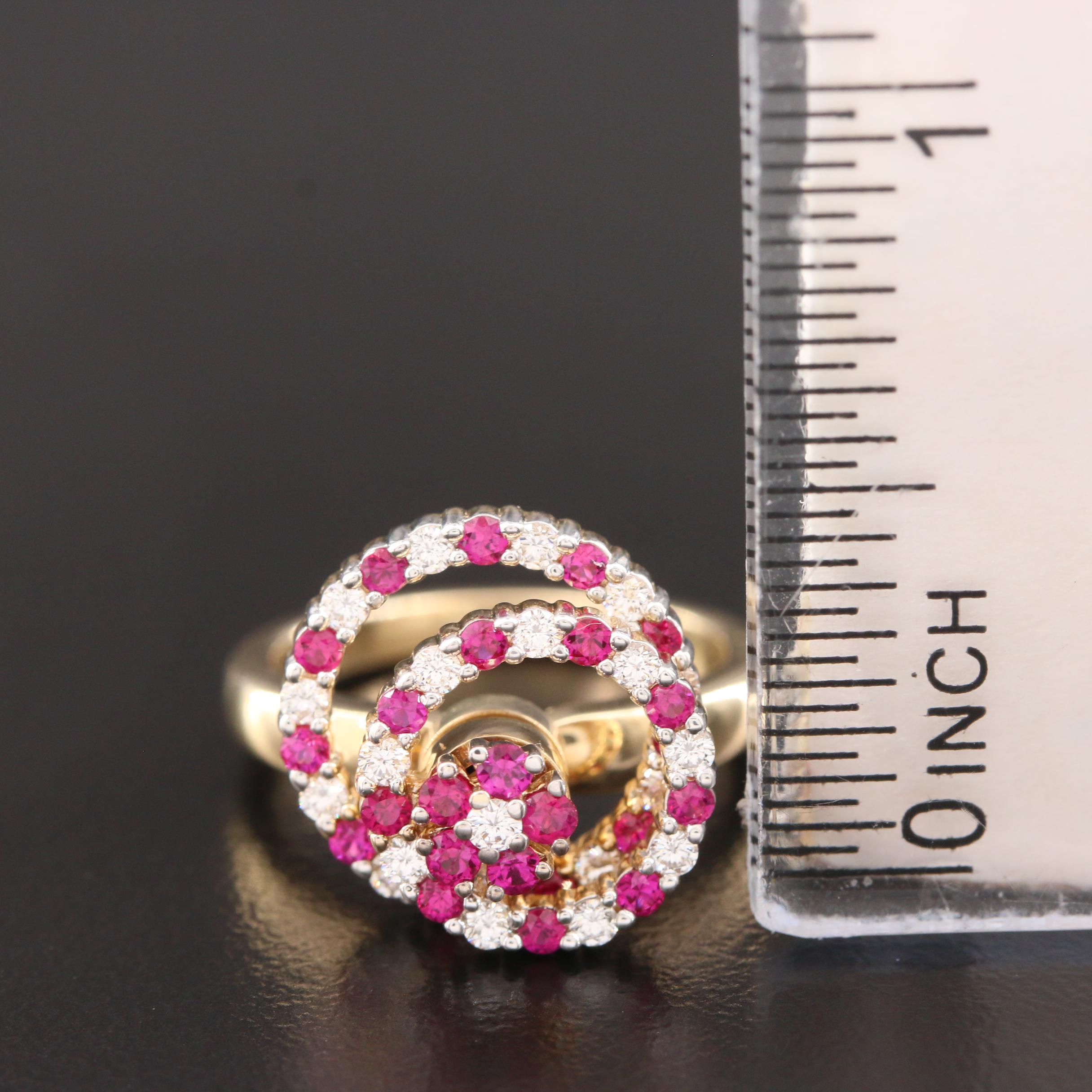 Norman Teufel 14K Yellow Gold Ruby and Diamond Spinner Ring