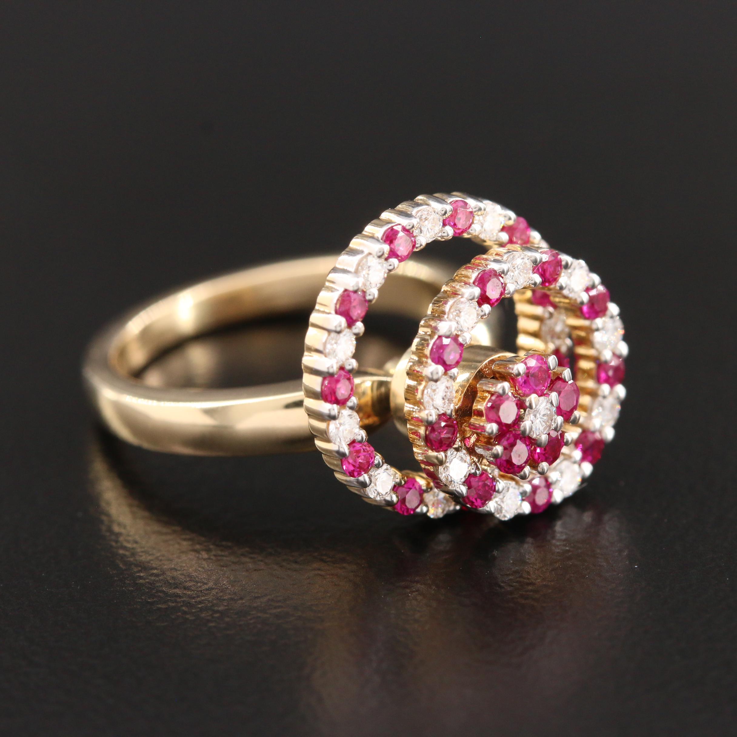 Norman Teufel 14K Yellow Gold Ruby and Diamond Spinner Ring