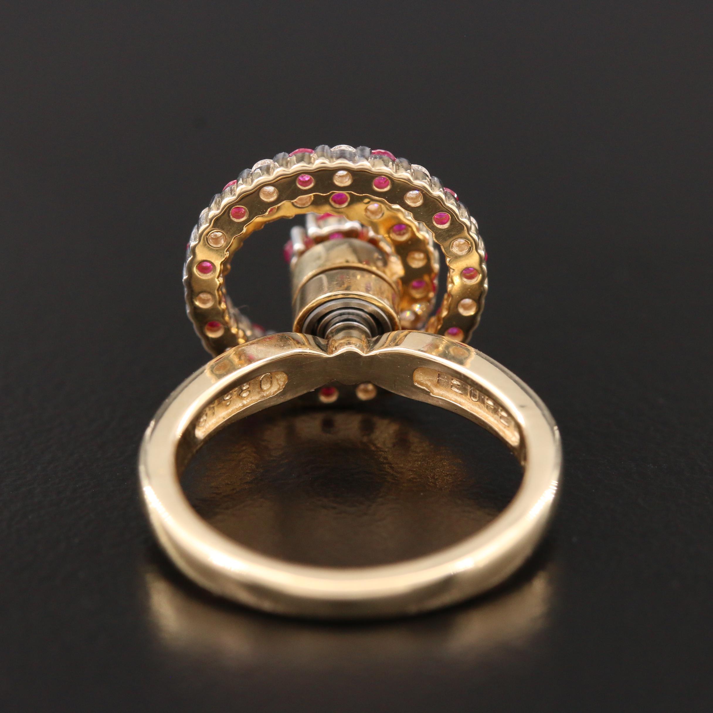 Norman Teufel 14K Yellow Gold Ruby and Diamond Spinner Ring