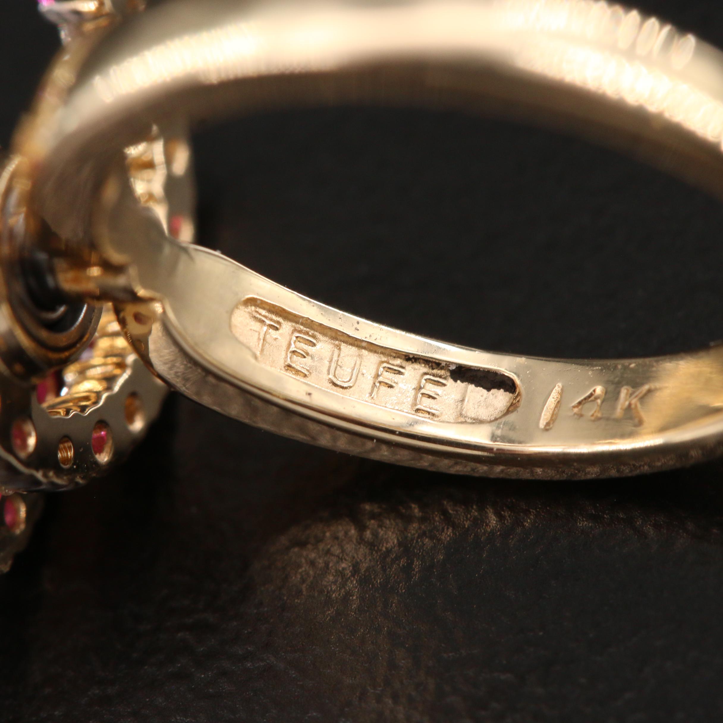 Norman Teufel 14K Yellow Gold Ruby and Diamond Spinner Ring