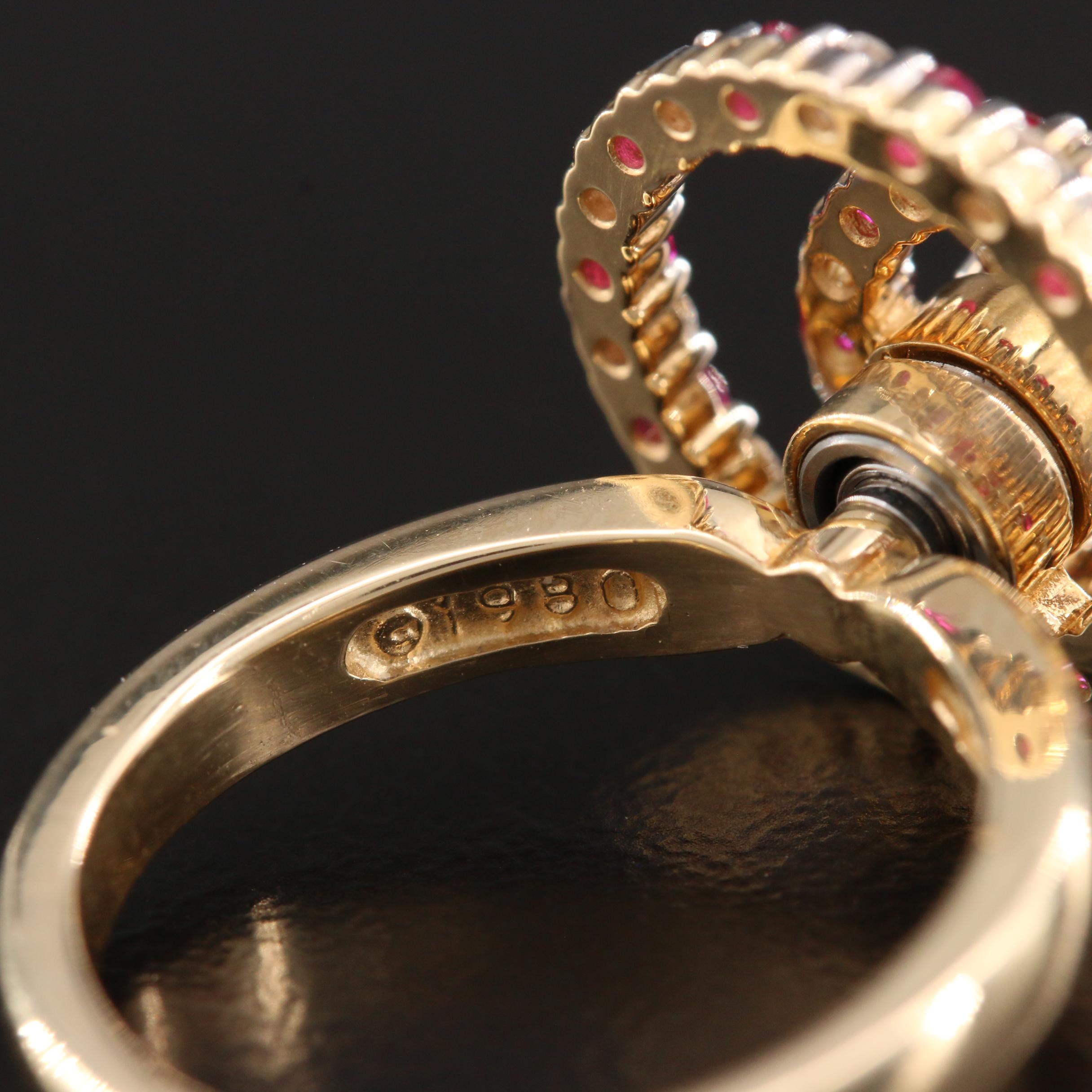 Norman Teufel 14K Yellow Gold Ruby and Diamond Spinner Ring