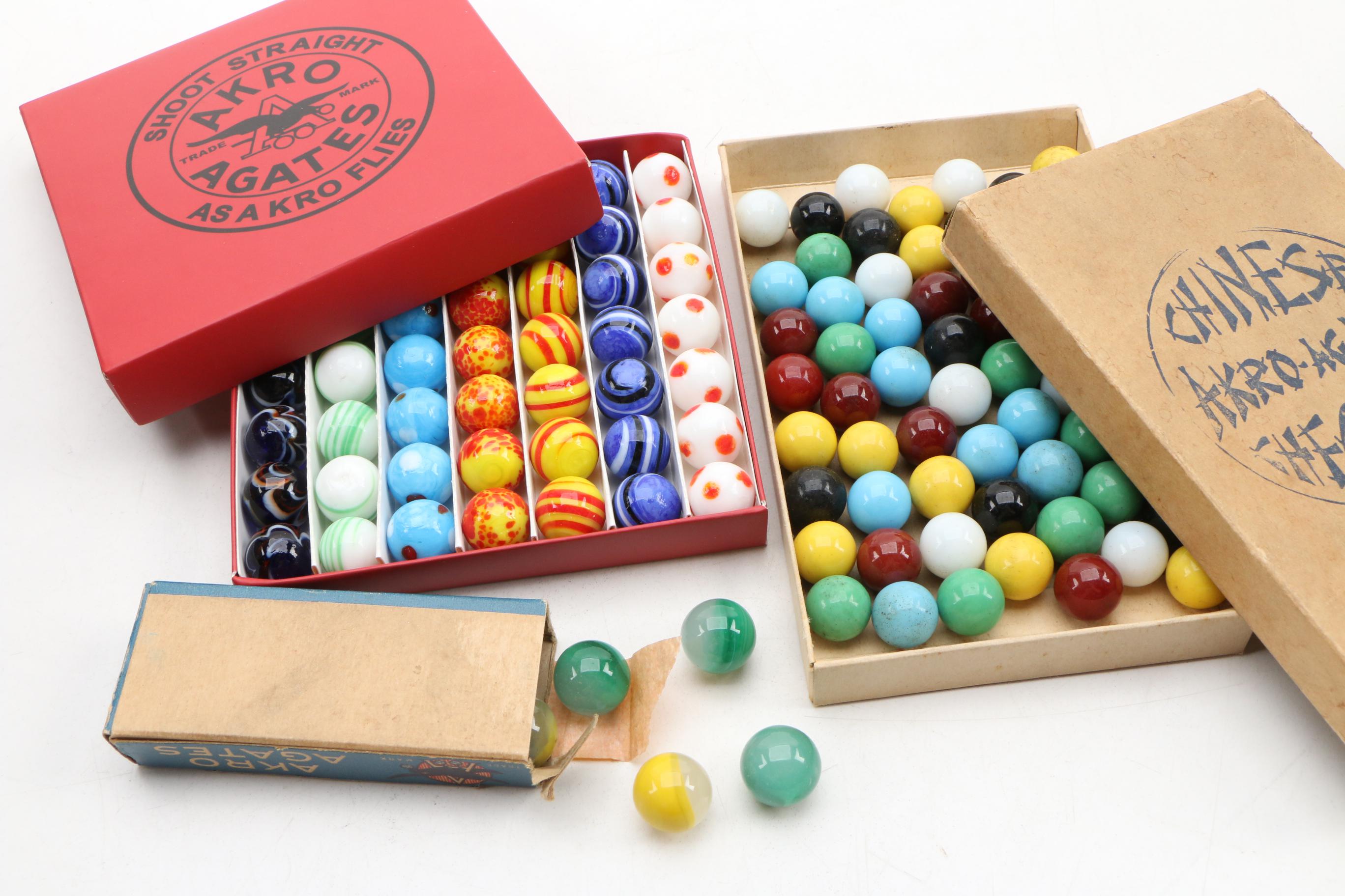 Akro Agate Glass Marble Packs and Akro Agate Slag Glass Planters