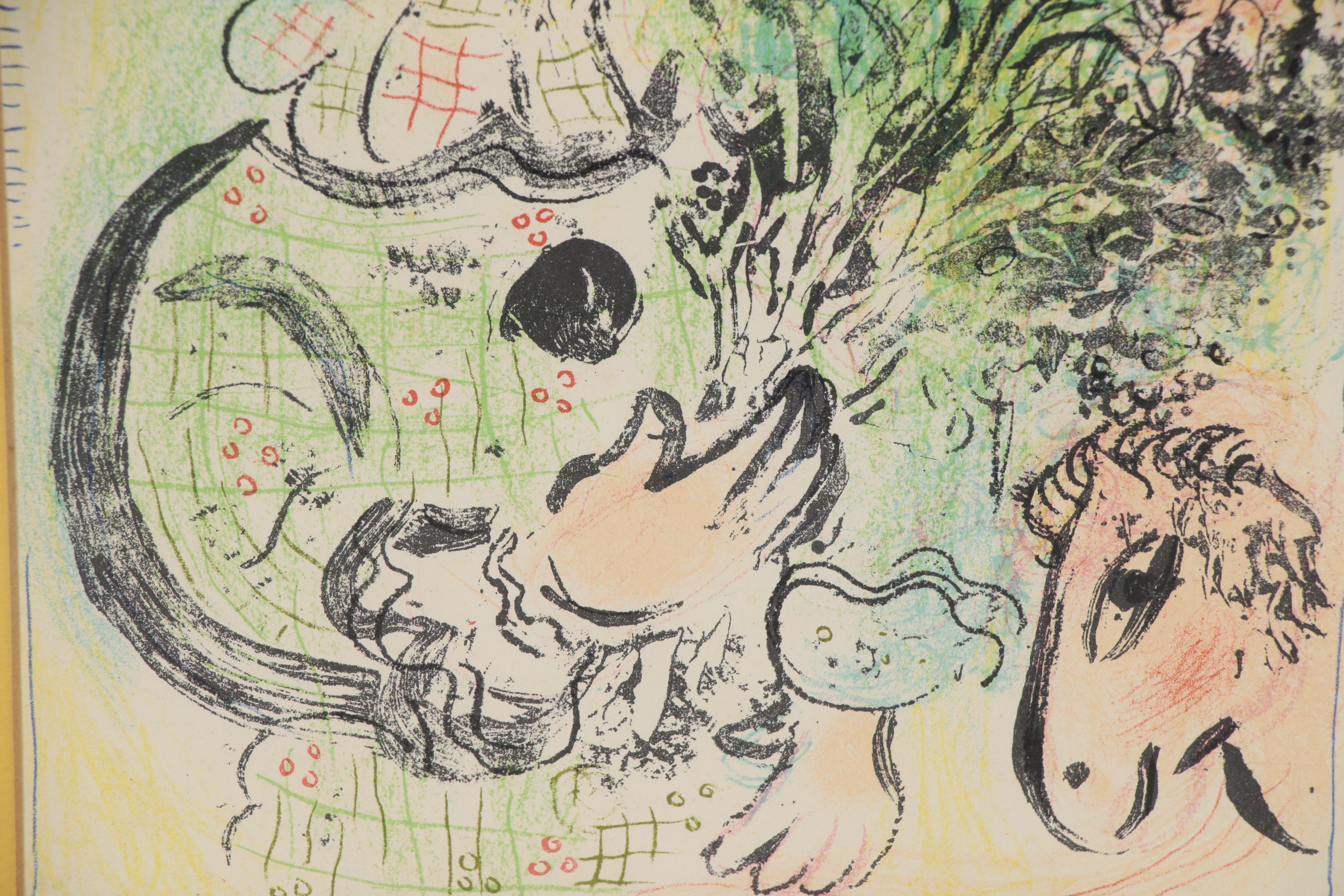 Marc Chagall Lithograph "Le Clown fleuri (The Clown with flowers)", 1963