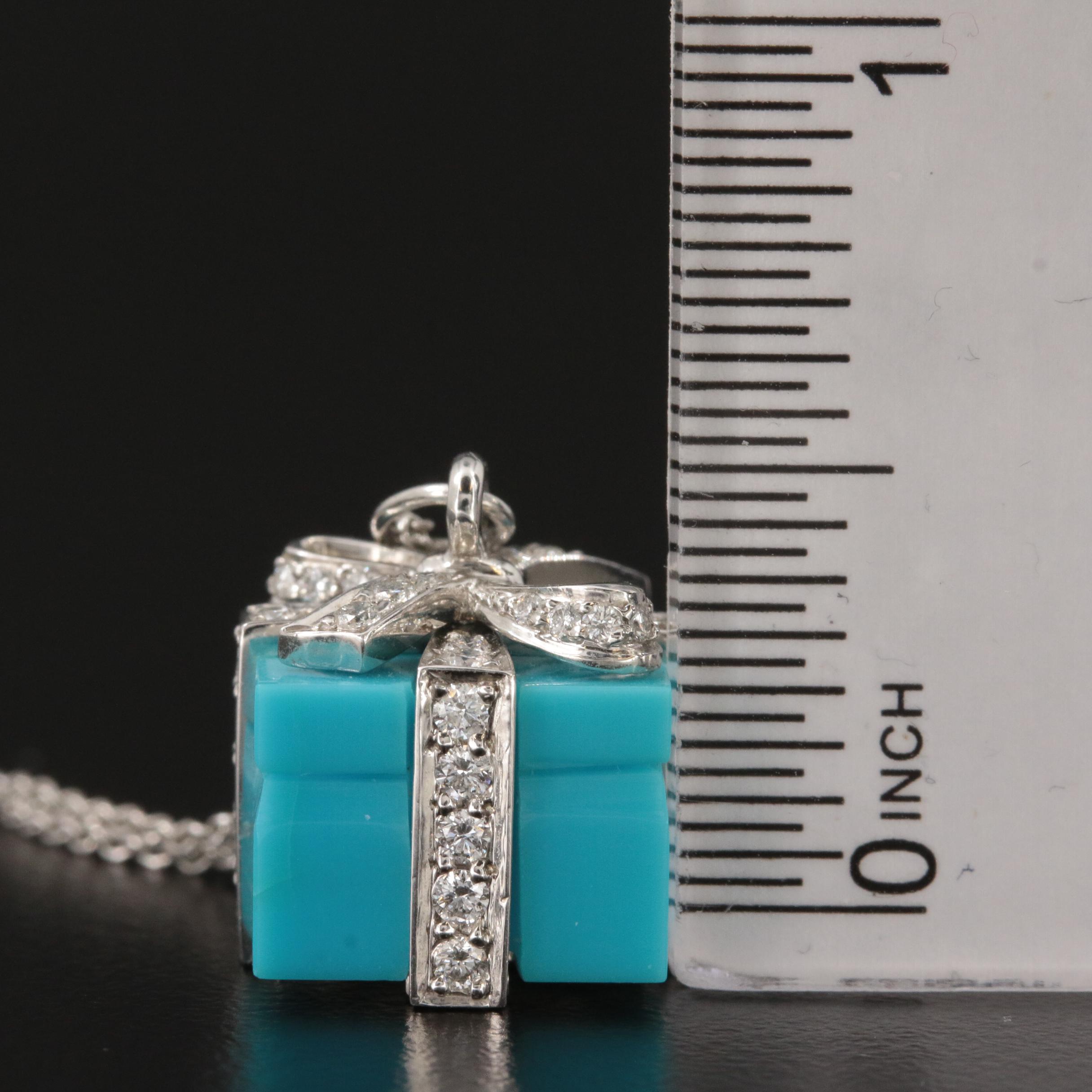 Tiffany & Co. Platinum Diamond and Turquoise "Blue Box" Pendant Necklace