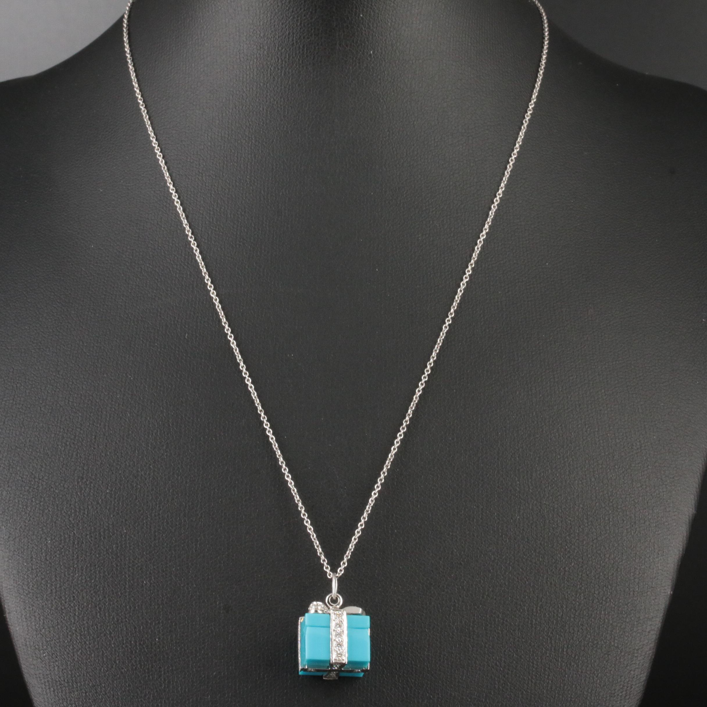 Tiffany & Co. Platinum Diamond and Turquoise "Blue Box" Pendant Necklace