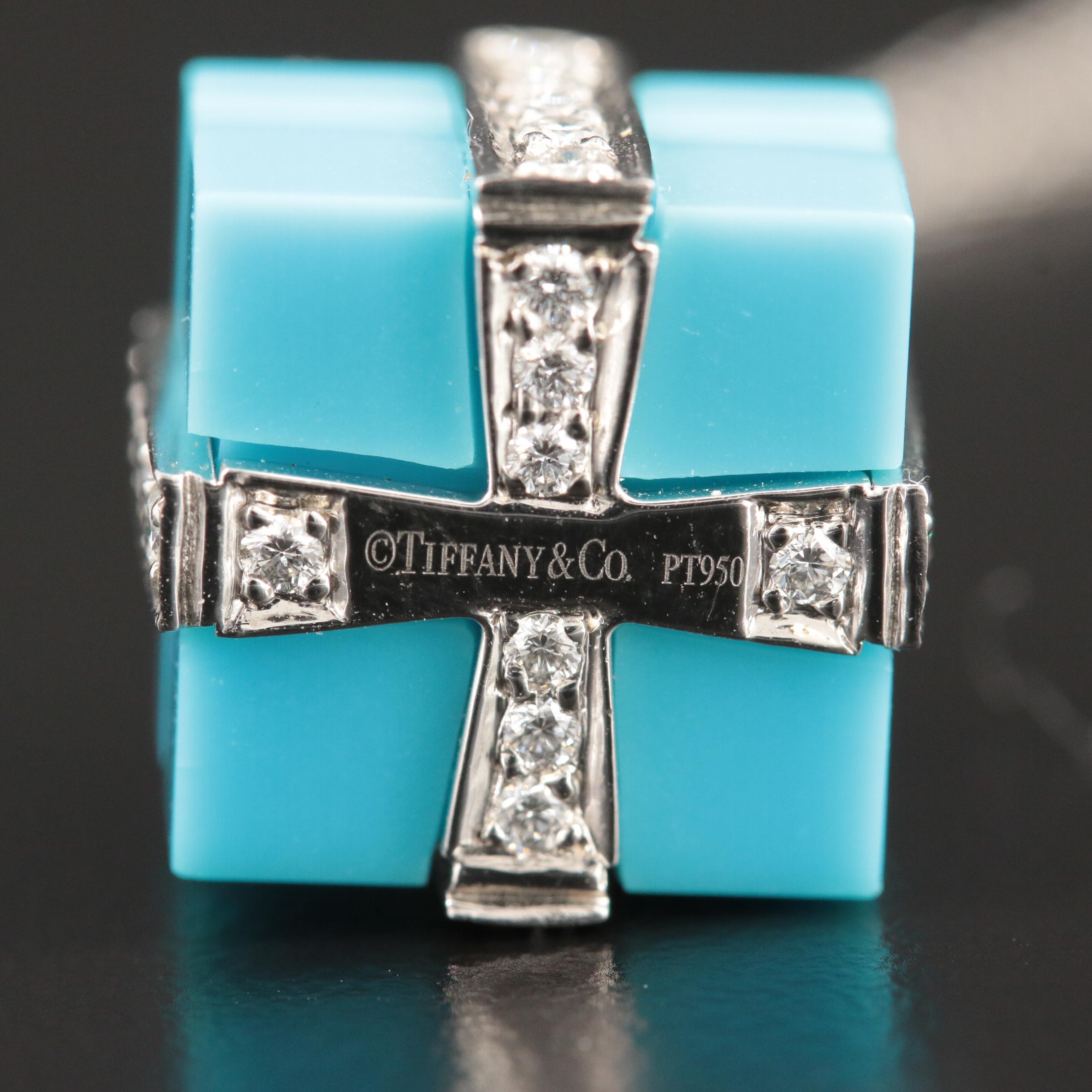 Tiffany & Co. Platinum Diamond and Turquoise "Blue Box" Pendant Necklace
