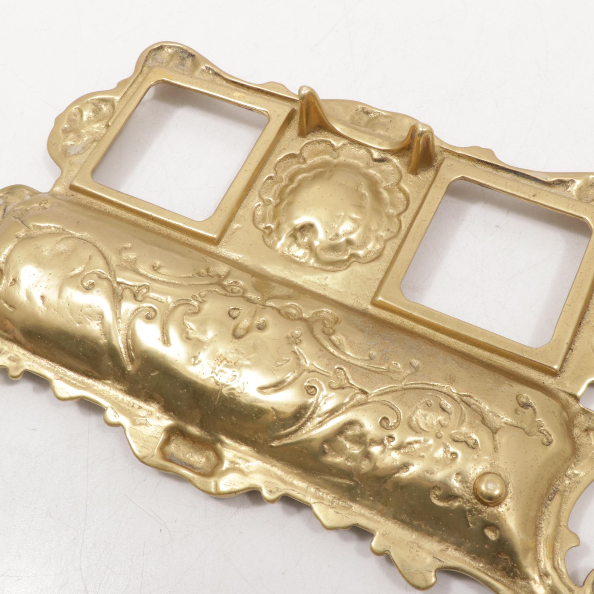 Virginia Metalcrafters Ornate Brass and Glass Victorian Style Inkwell