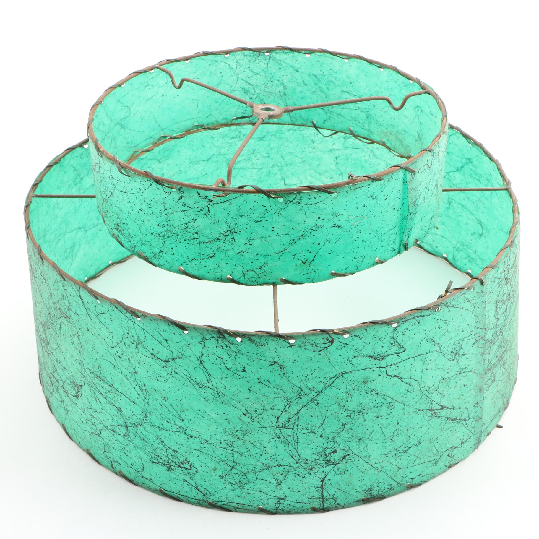 Mid Century Modern Table Lamp with "Webs" Pattern Two -Tier Fiberglass Lampshade