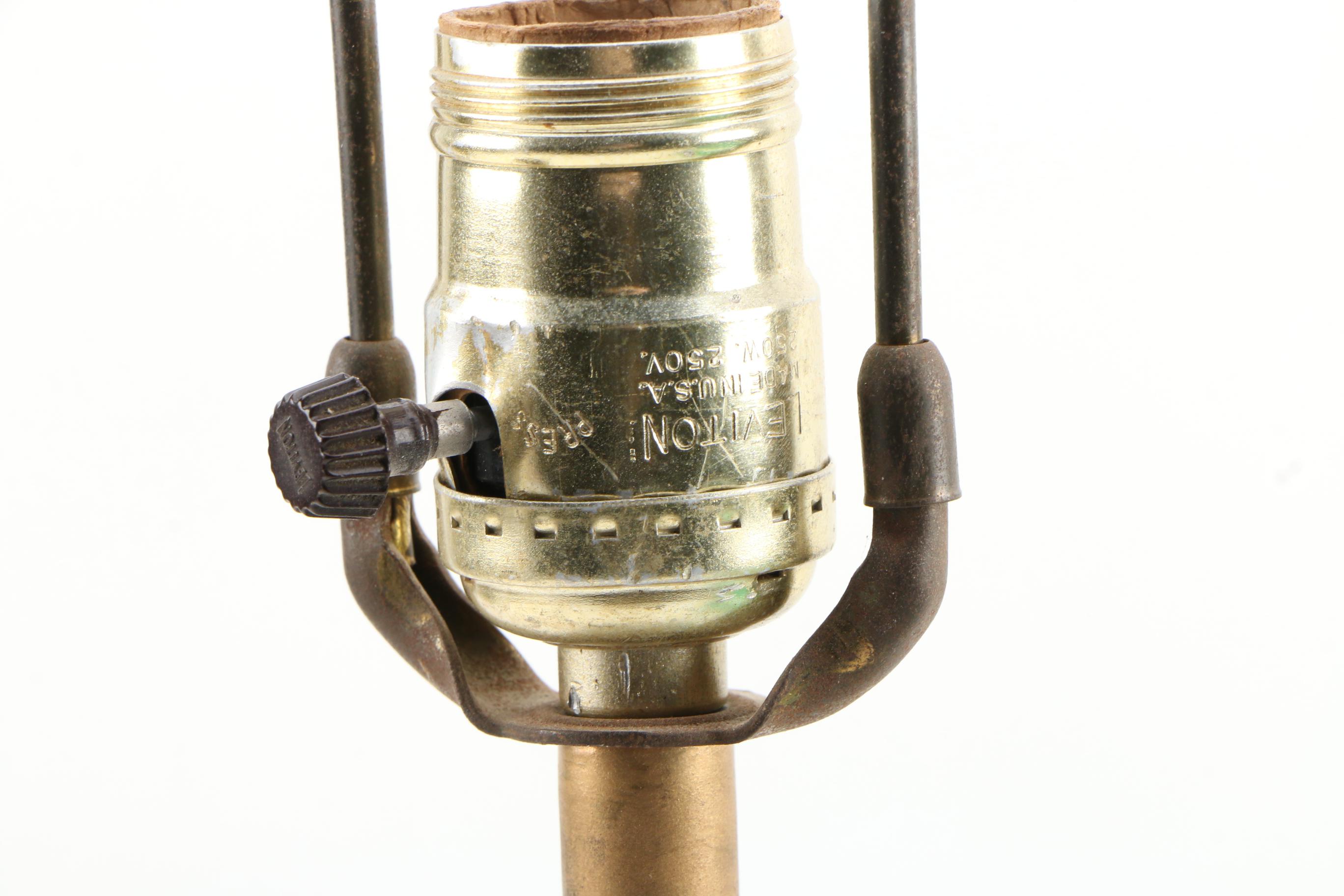 Mid Century Modern Table Lamp with "Webs" Pattern Two -Tier Fiberglass Lampshade