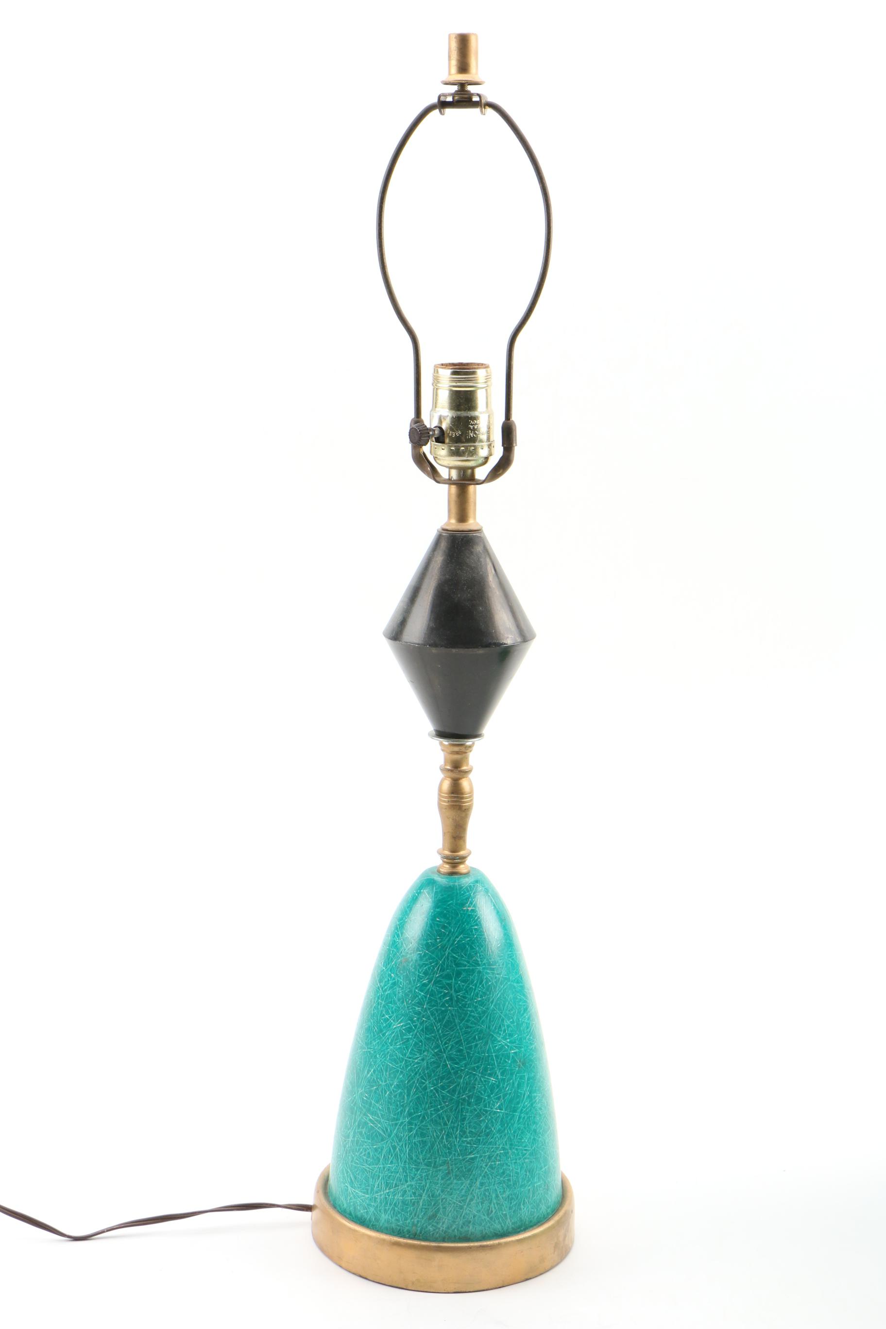 Mid Century Modern Table Lamp with "Webs" Pattern Two -Tier Fiberglass Lampshade