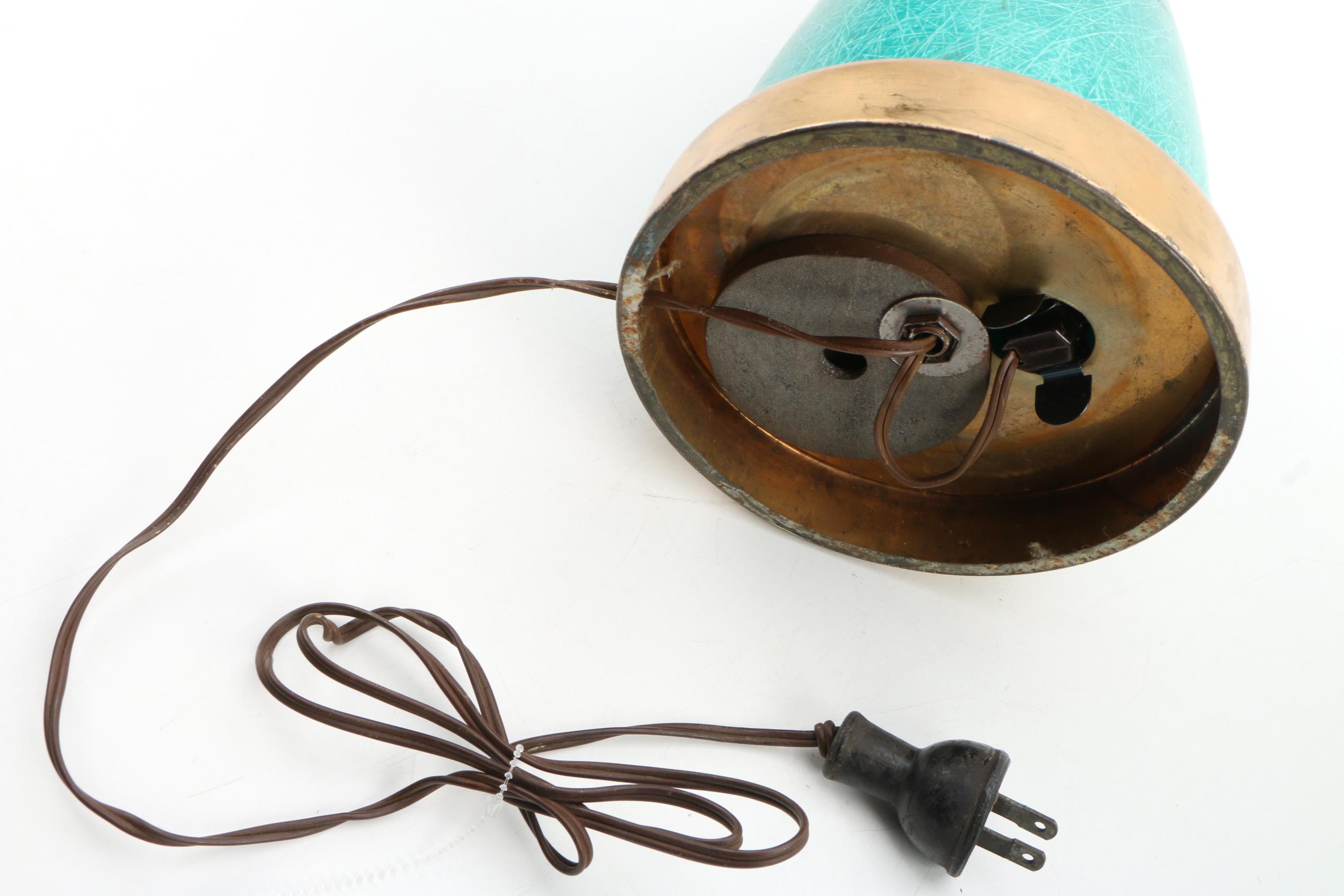 Mid Century Modern Table Lamp with "Webs" Pattern Two -Tier Fiberglass Lampshade