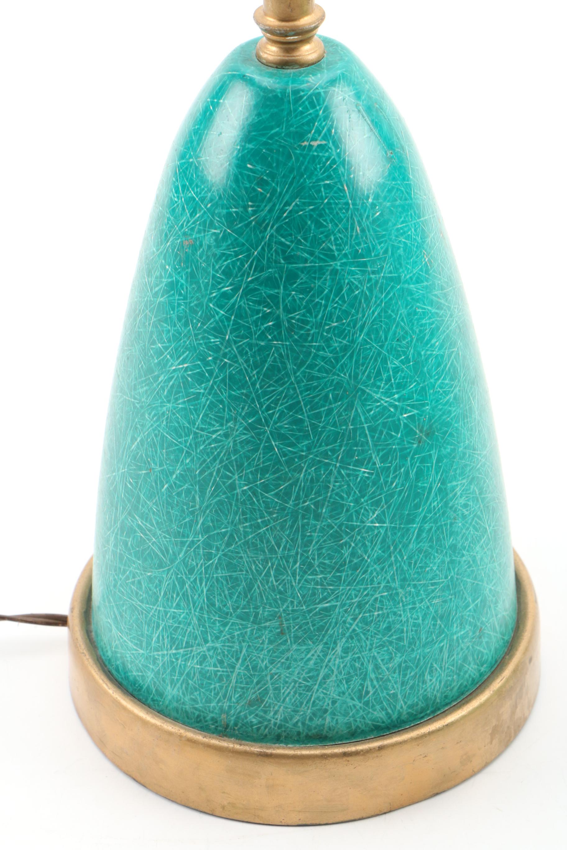 Mid Century Modern Table Lamp with "Webs" Pattern Two -Tier Fiberglass Lampshade