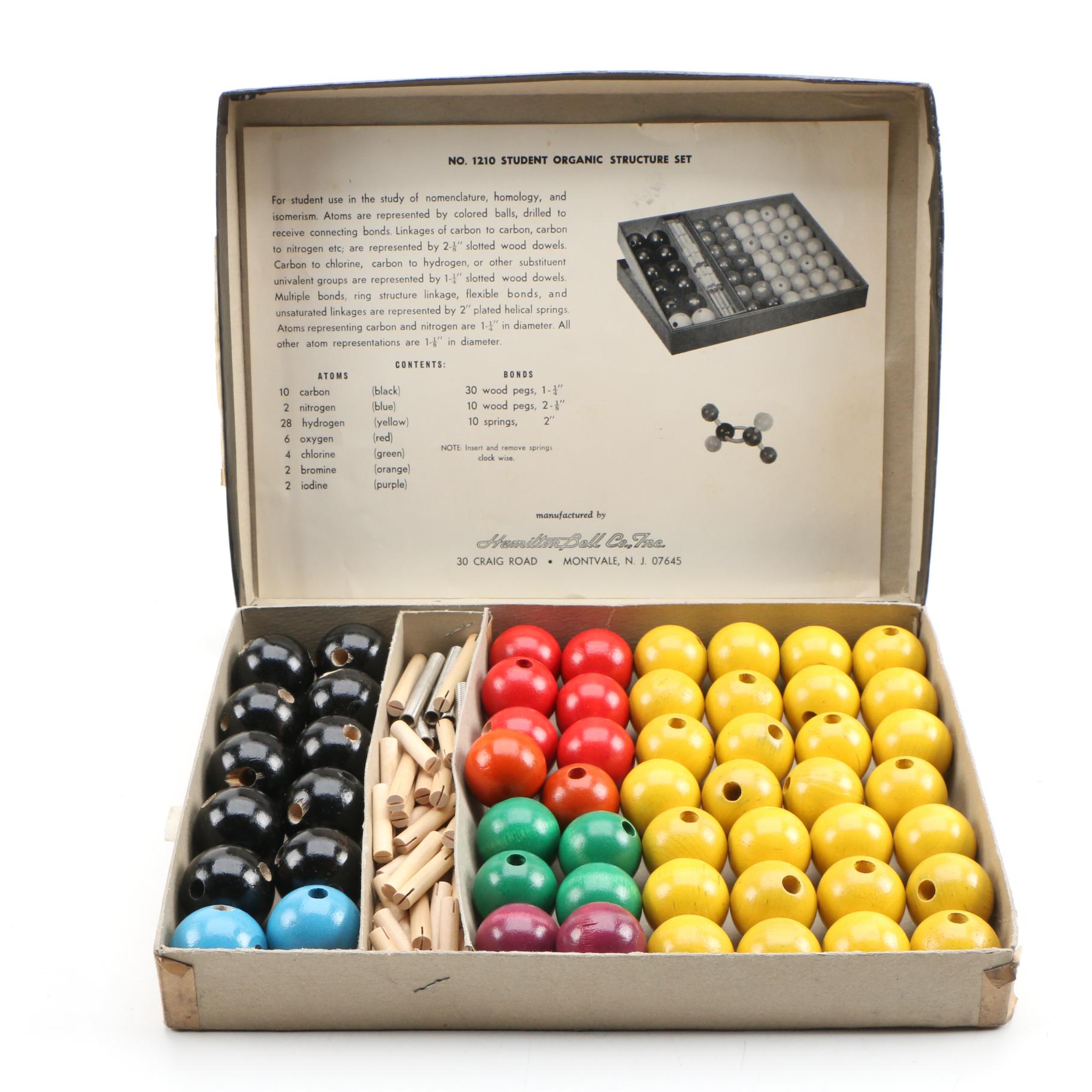 Hamilton Bell Co. Wood Student Molecular Model Organic Structure Set, Vintage