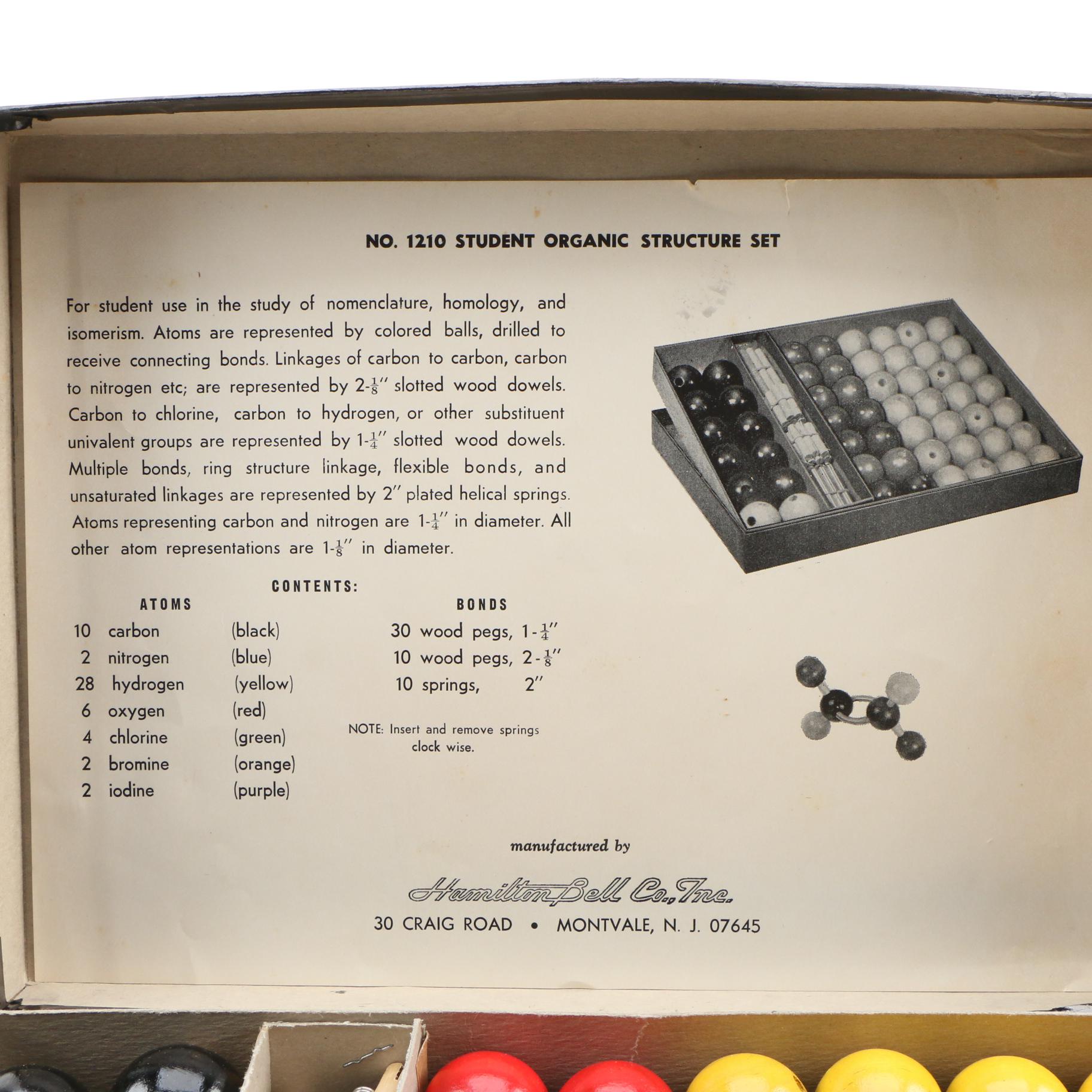 Hamilton Bell Co. Wood Student Molecular Model Organic Structure Set, Vintage