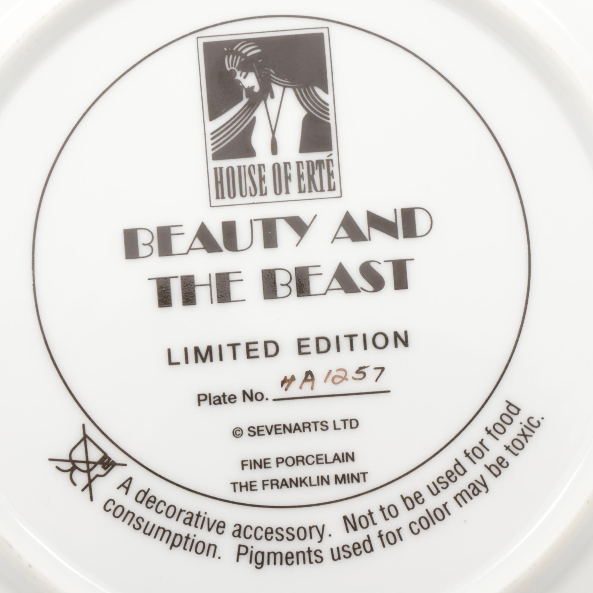 House of Erté "Beauty and the Beast" Limited Edition Porcelain Collectors Plate