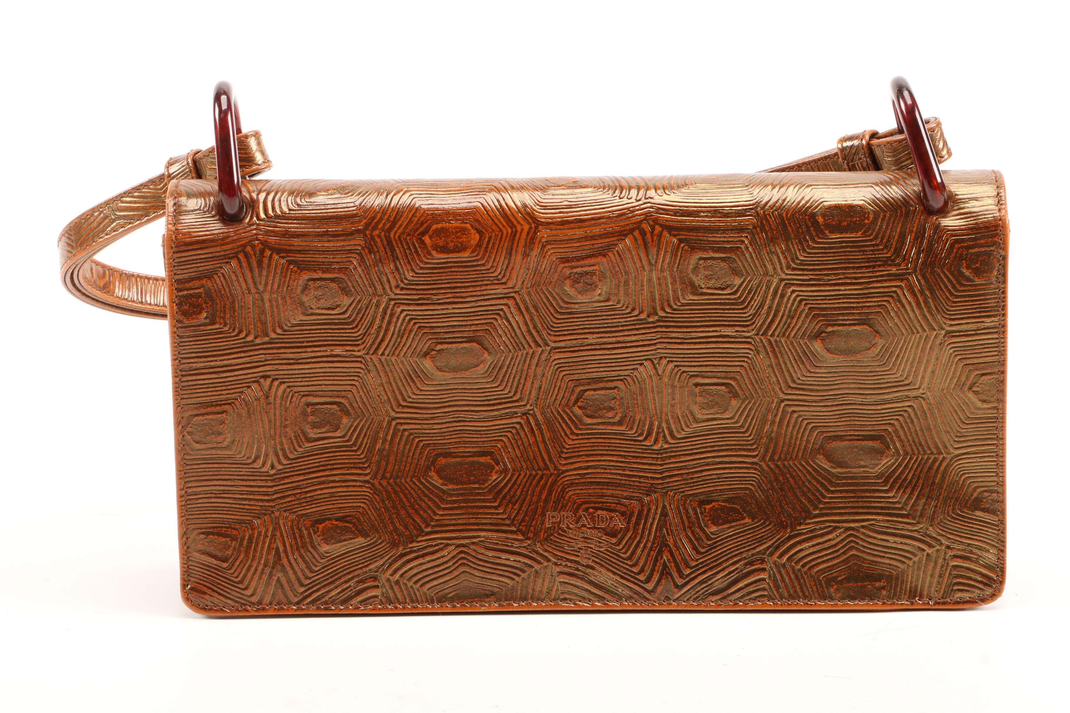 Prada Baguette in Brown Embossed Leather