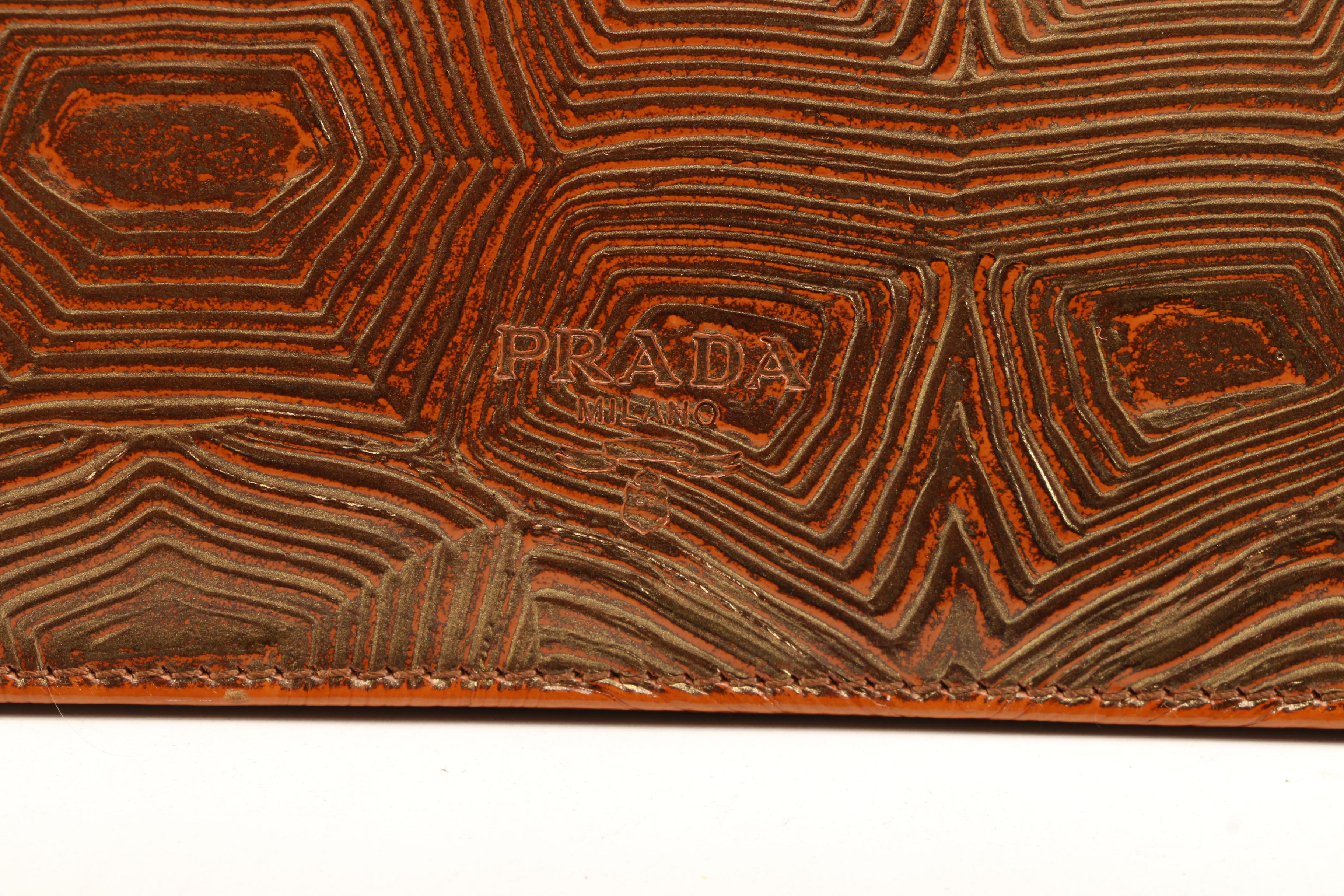 Prada Baguette in Brown Embossed Leather