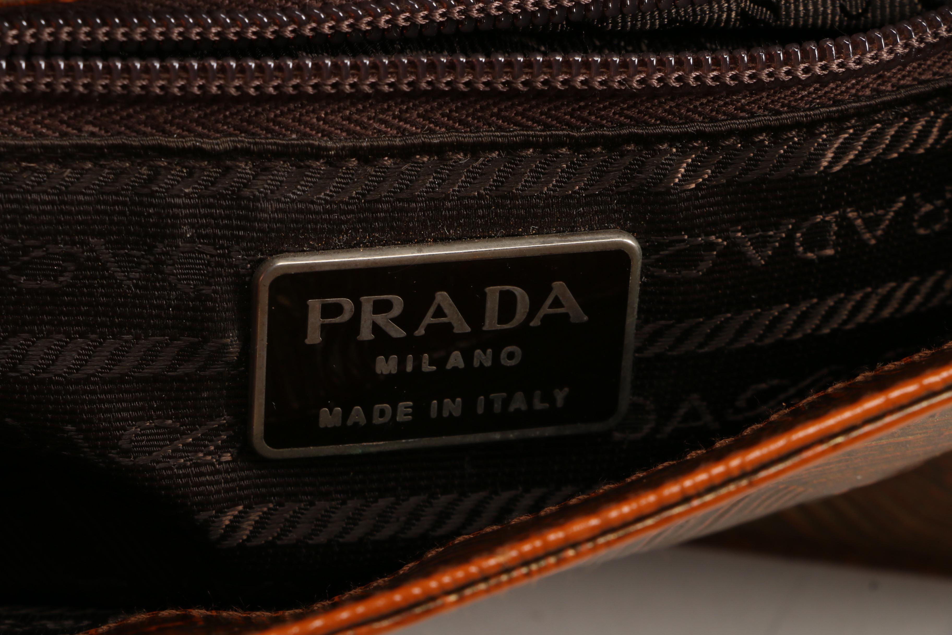 Prada Baguette in Brown Embossed Leather