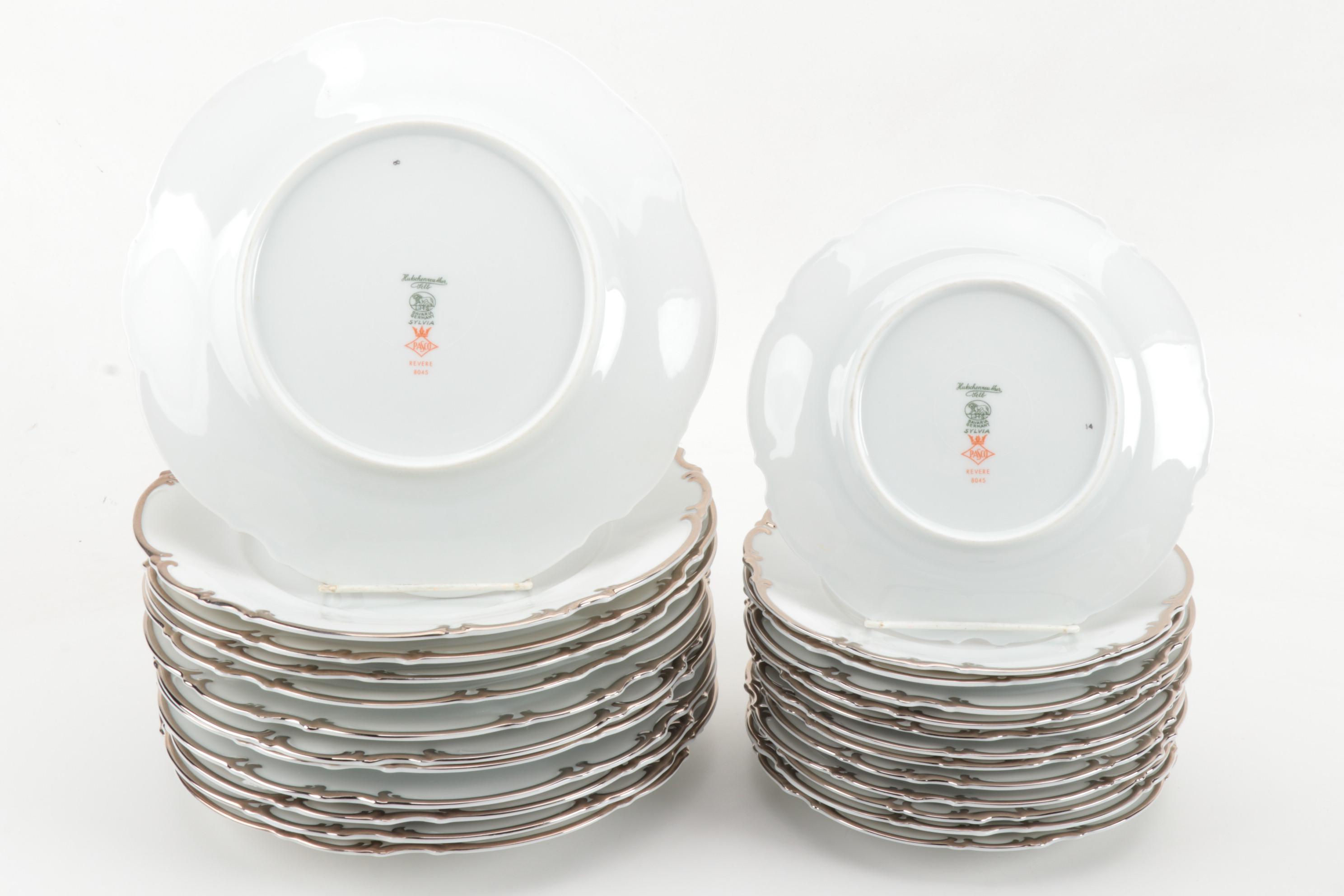 Hutschenreuther "Revere" Platinum-Trimmed Porcelain Dinnerware Service