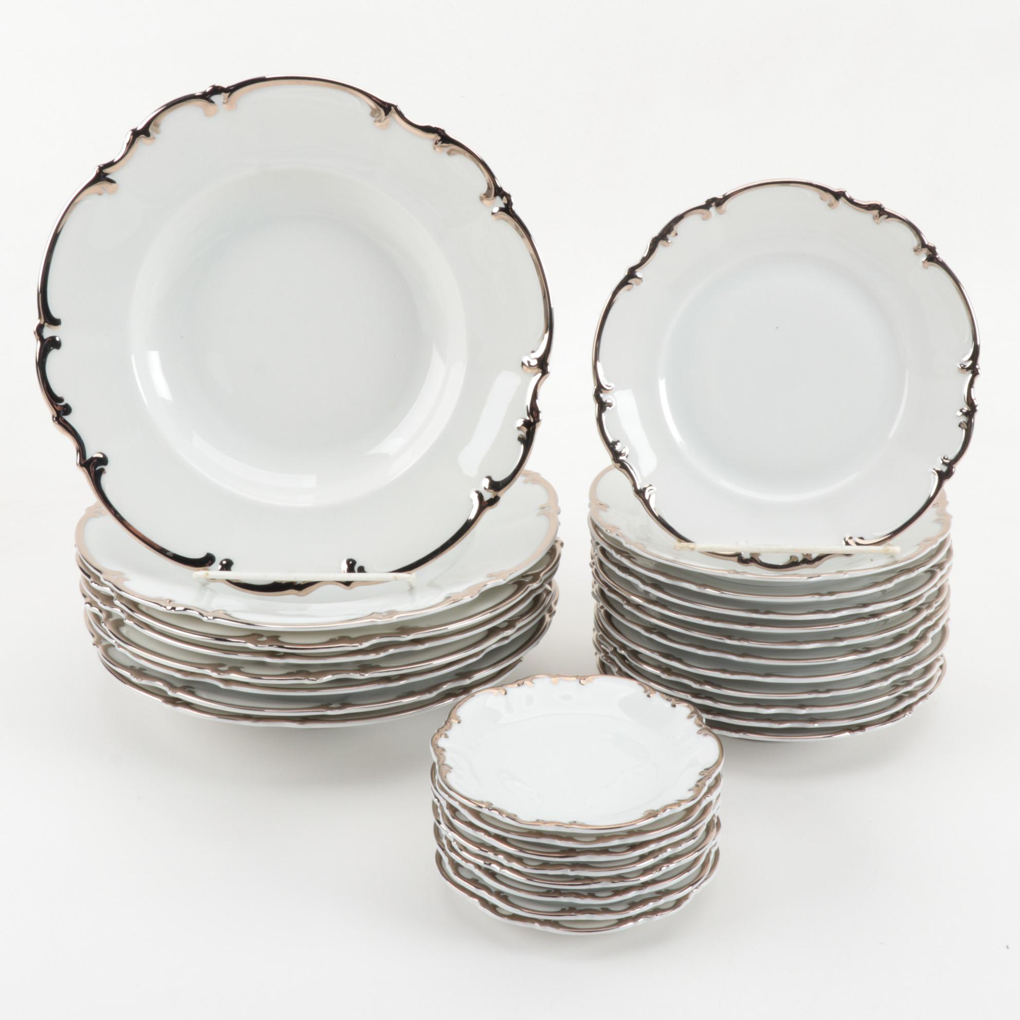 Hutschenreuther "Revere" Platinum-Trimmed Porcelain Dinnerware Service