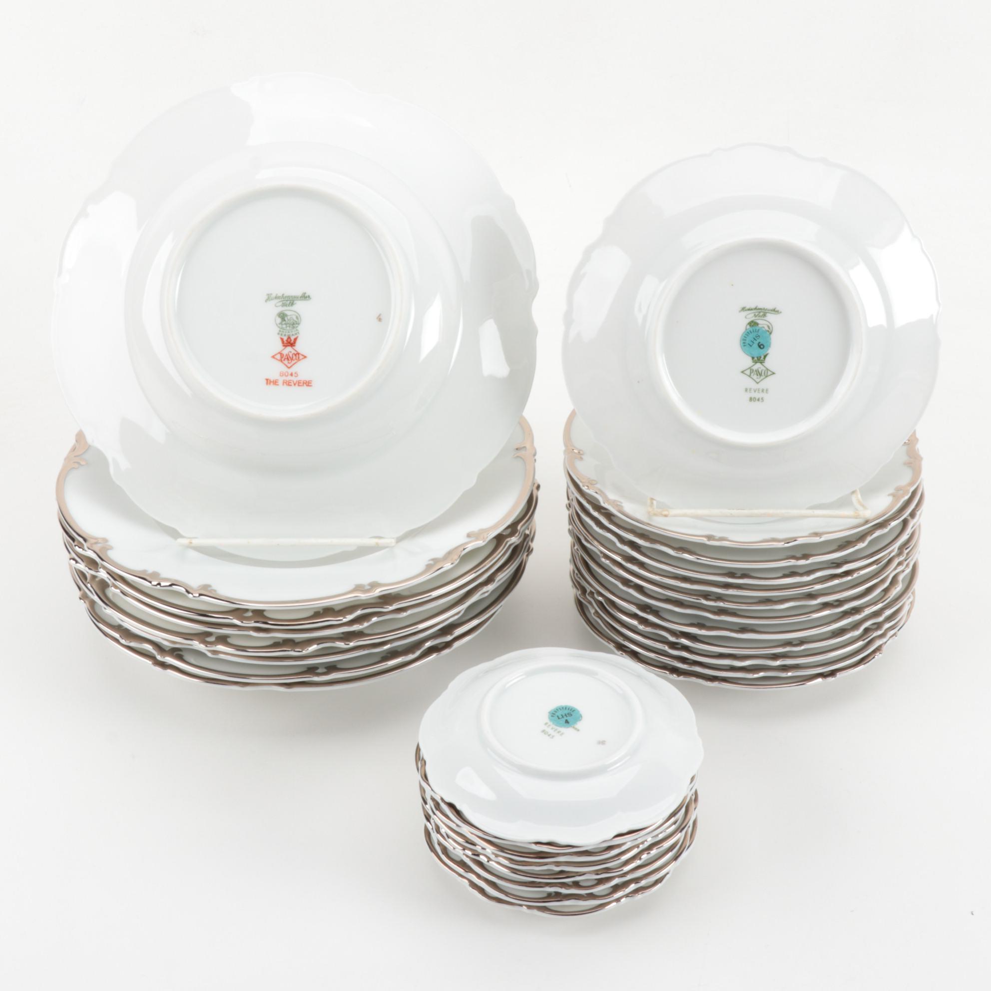 Hutschenreuther "Revere" Platinum-Trimmed Porcelain Dinnerware Service
