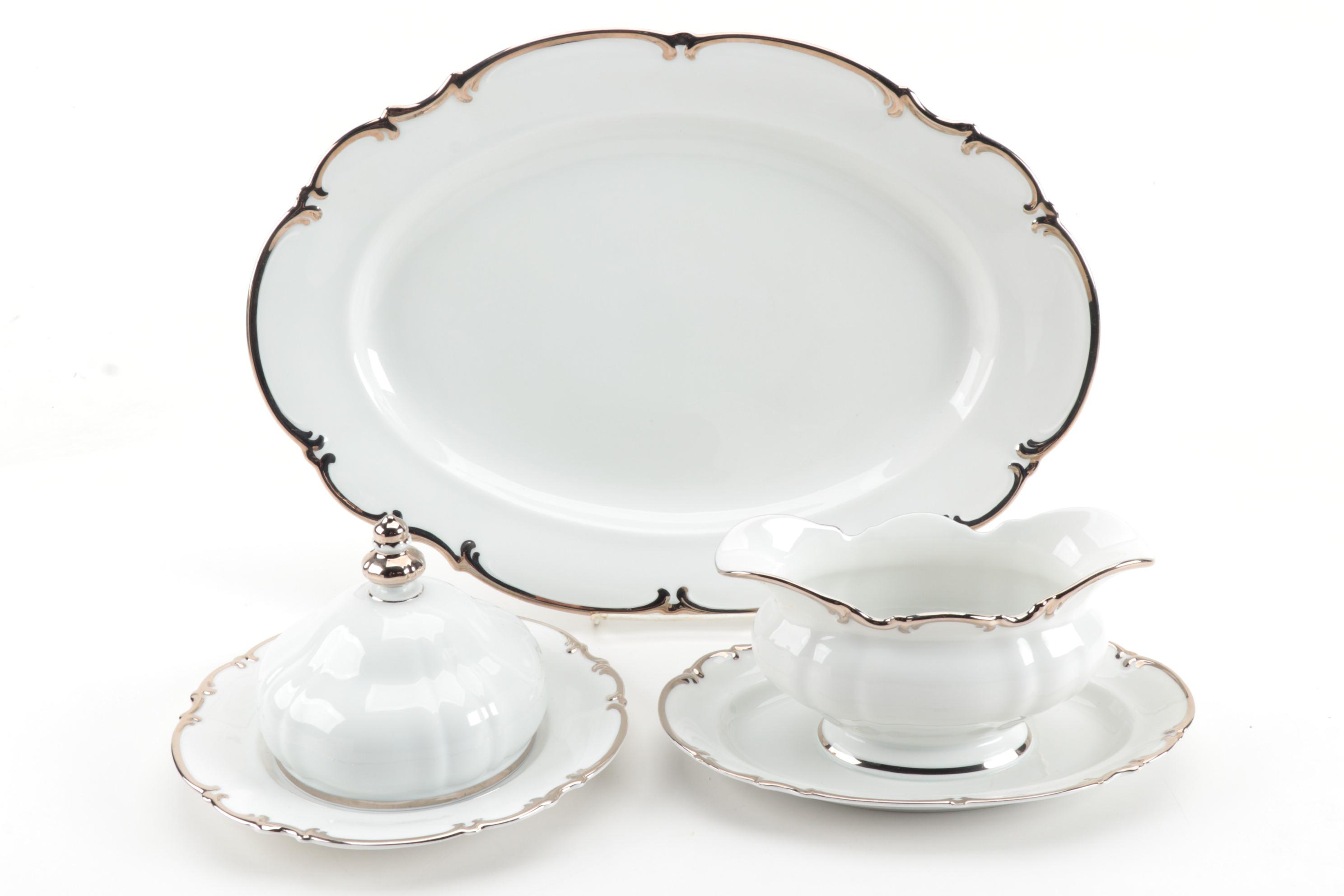 Hutschenreuther "Revere" Platinum-Trimmed Porcelain Dinnerware Service