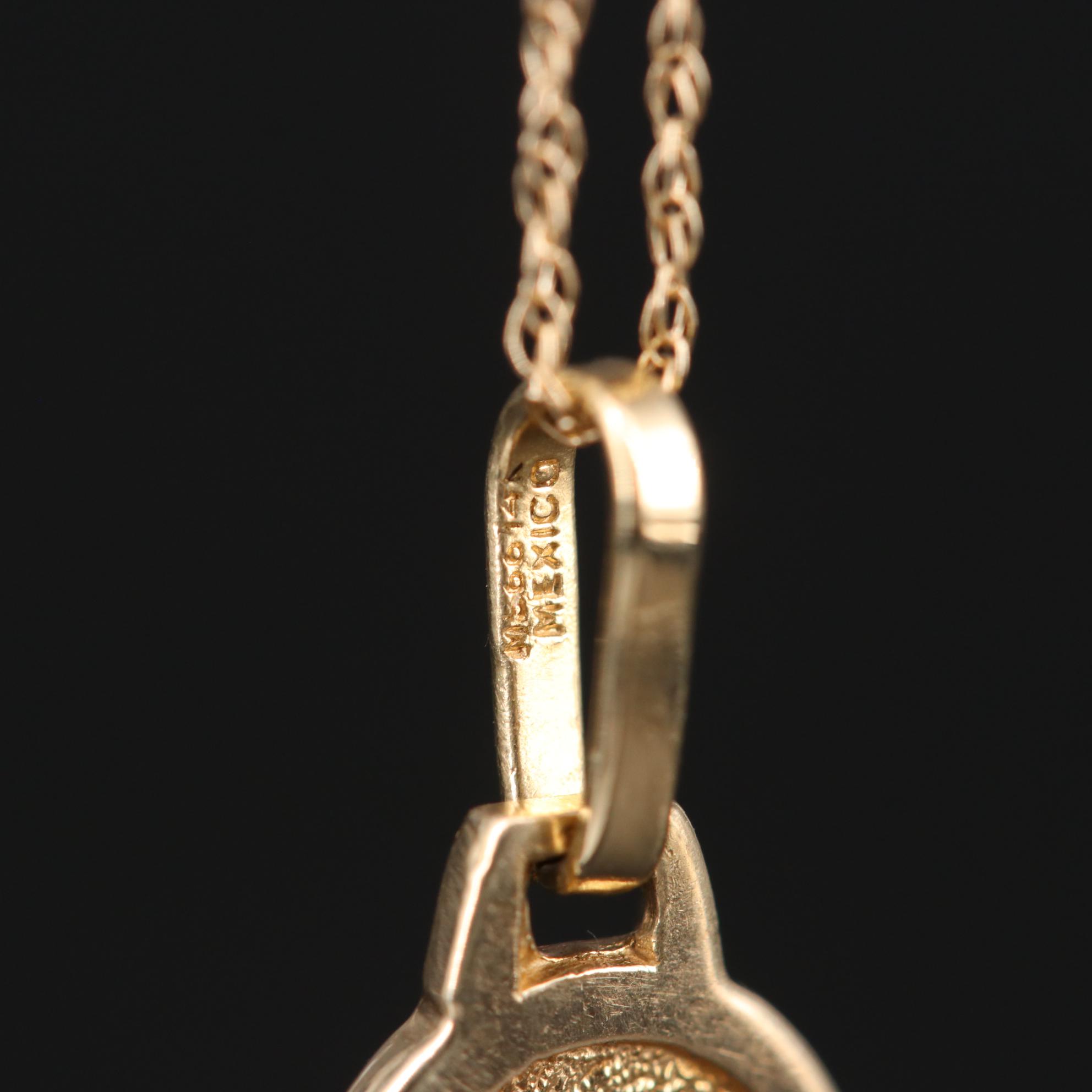 14K Yellow Gold "Lucky" Egyptian Cartouche Style Pendant Necklace