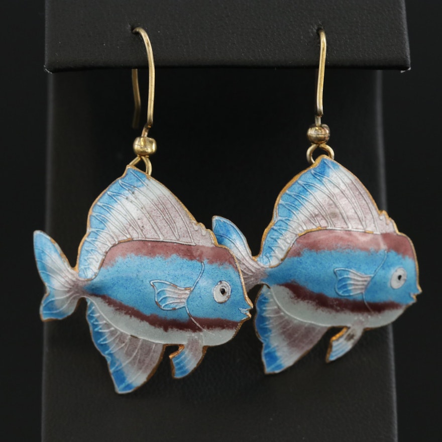 Sterling Silver Enamel Tropical Fish Motif Earrings