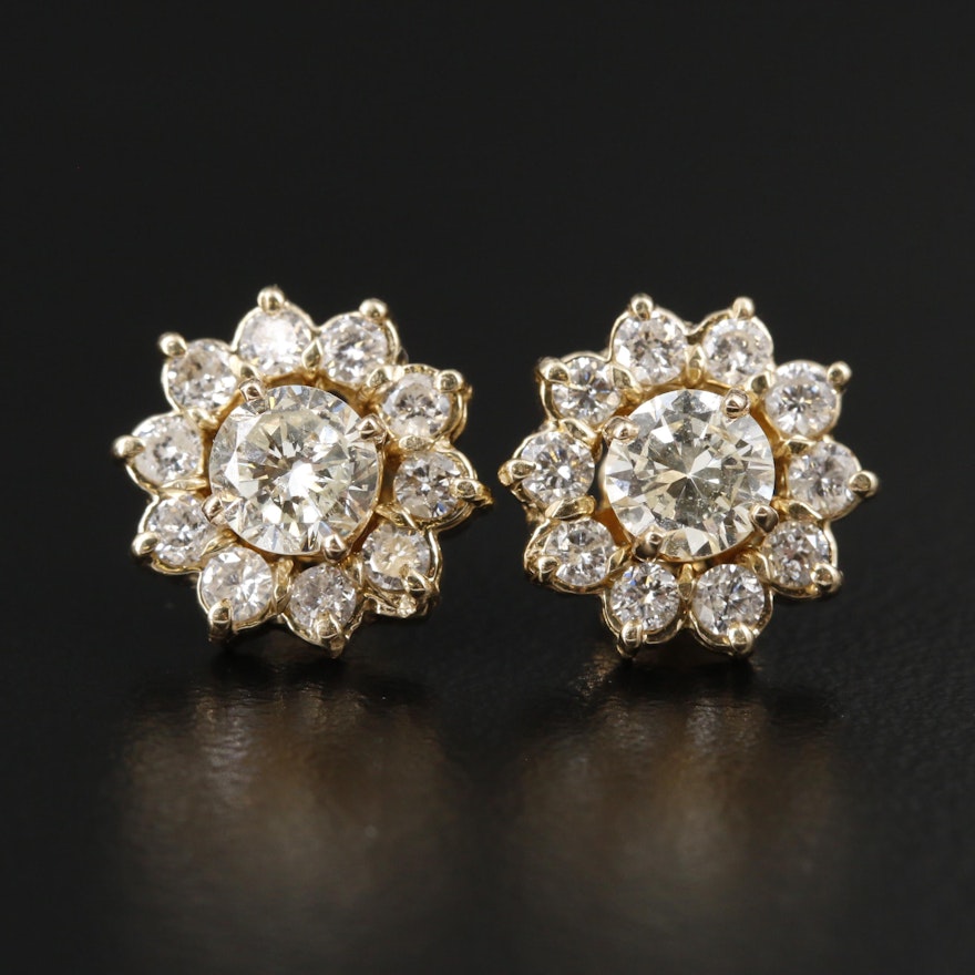 14K Yellow Gold 1.35 CTW Diamond Stud Earrings with Jackets