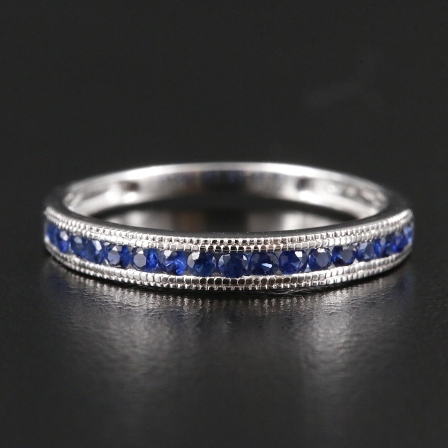 10K White Gold Sapphire Channel Ring with Millgrain Trim