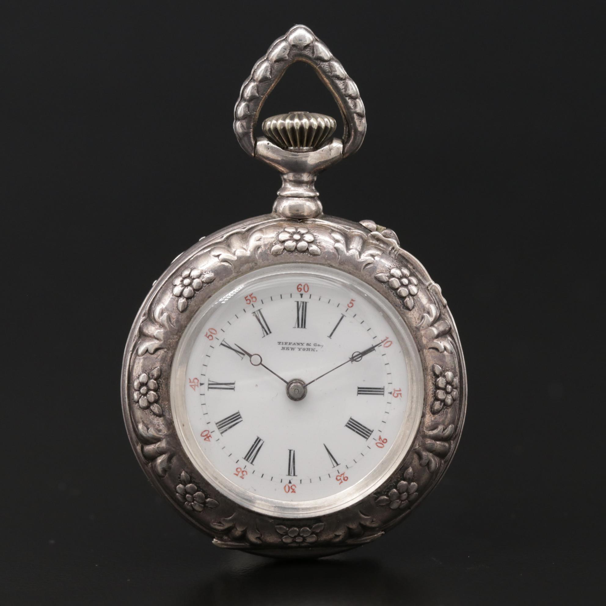 Tiffany & Co. Ornate Sterling Silver Pocket Watch