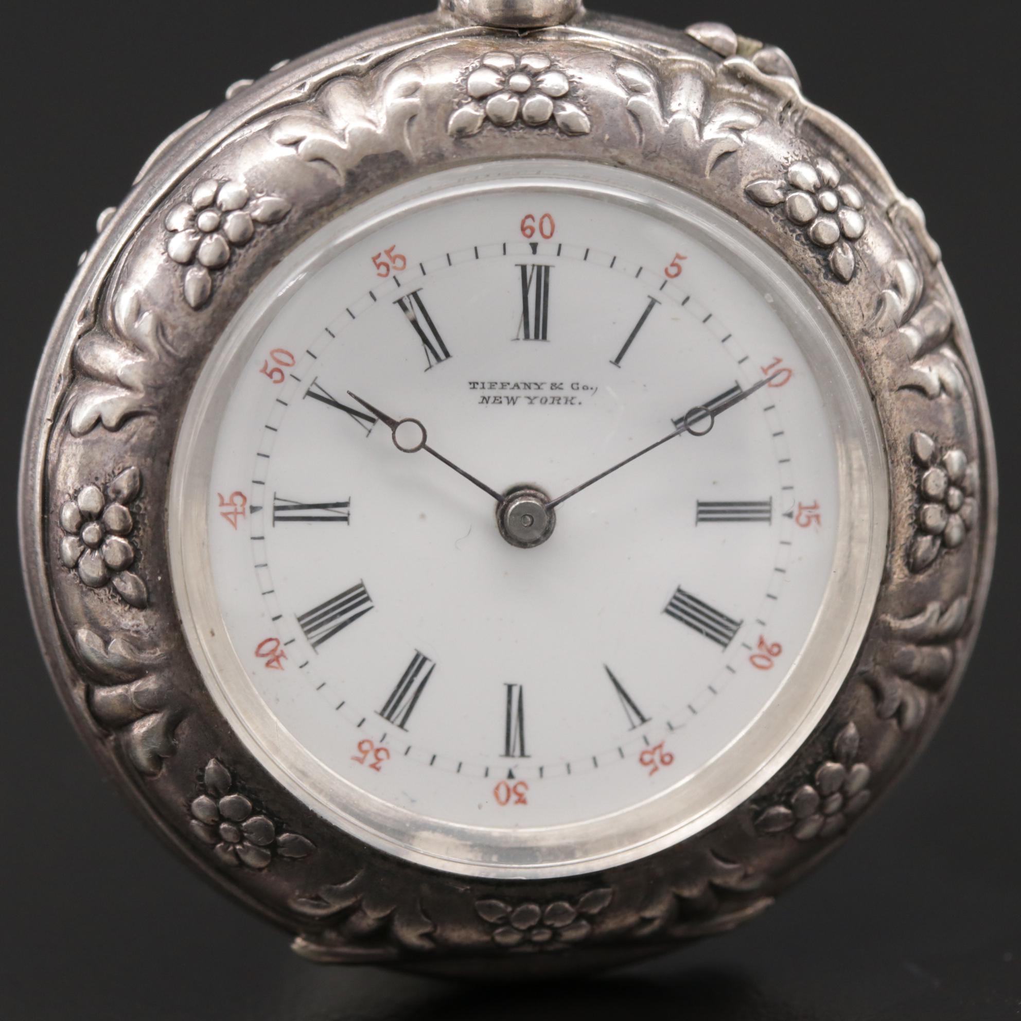 Tiffany & Co. Ornate Sterling Silver Pocket Watch