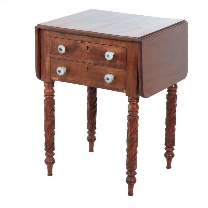 Victorian Drop Leaf Side Table with Opalite Drawer Pulls, Early 20th Century